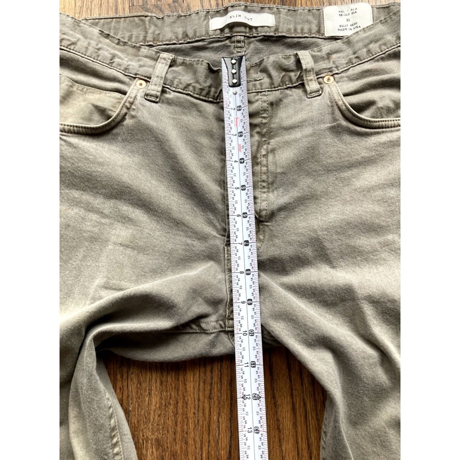 Billy Reid Billy Reid Pants Slim Straight 31x29 Cotton Olive Green 5 Pocket Button Fly USA Made Mens Size US 31 - 4 Thumbnail