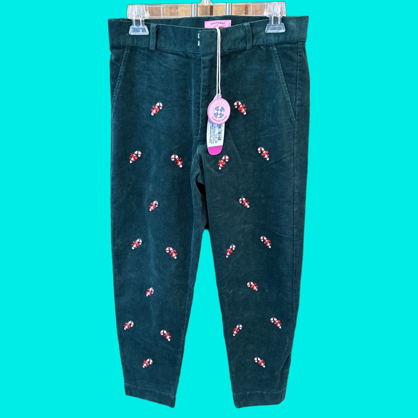 Vintage VINTAGE? No — Castaway Capri Pants Corduroy Stretch Embroidered Zipper Hook Eye Candy Cane Hunter Green 8 Women Size ONE SIZE - 1 Thumbnail