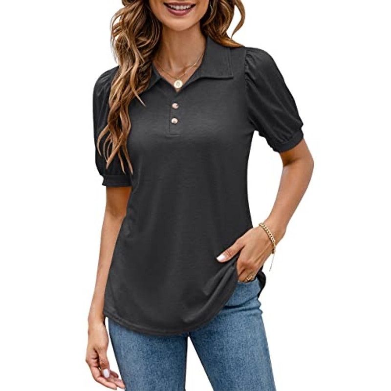 Kohl's Women's Lapel Collar Button Puff Short Sleeve Top Casual Size M / US 6-8 / IT 42-44 - 10 Thumbnail