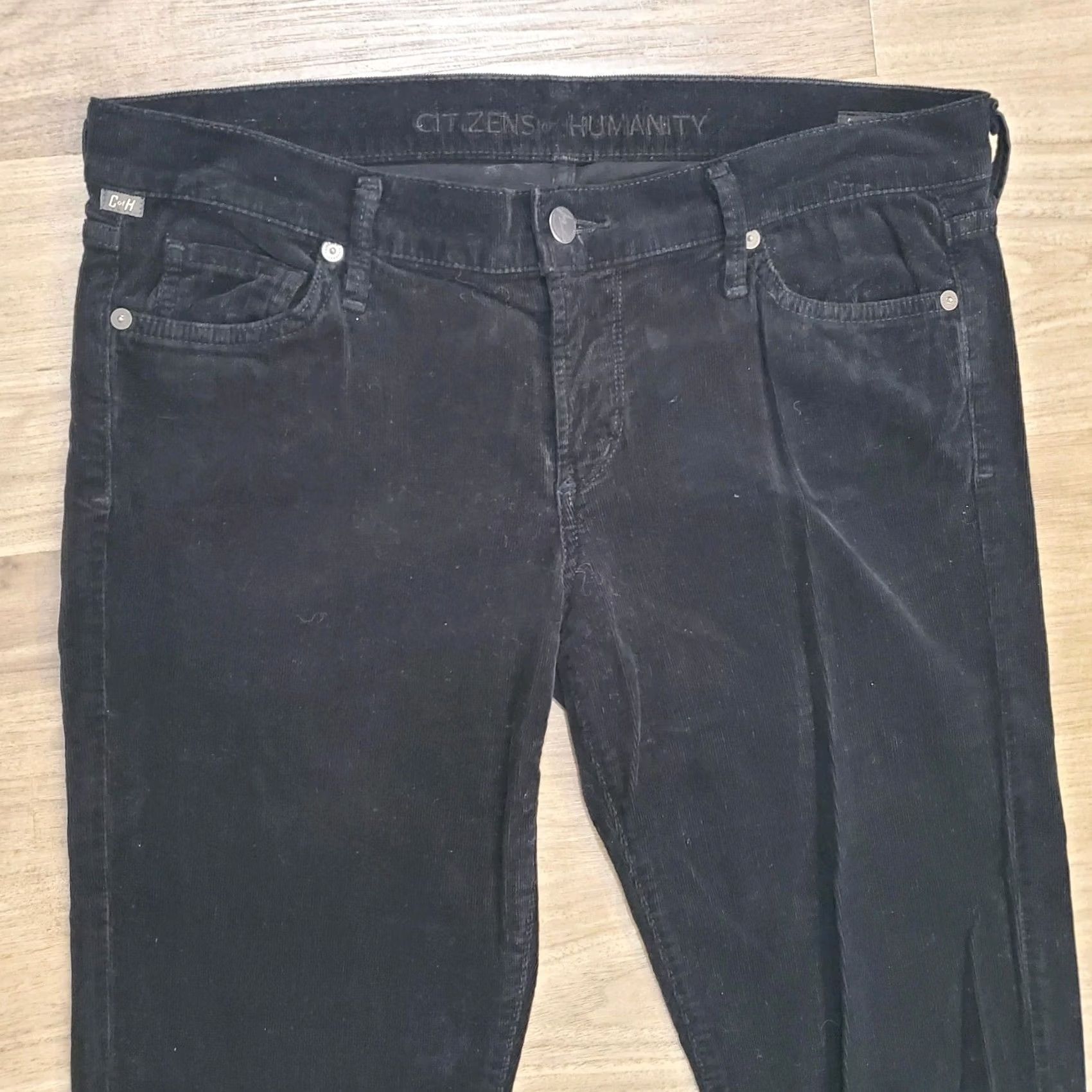 Citizens Of Humanity Citizens of Humanity Ava Womens Sz 32 Black Corduroy Low Rise Straight Jeans 5-Pocket Slim Stretch Regular Inseam 32 N/A Size 24" / US 00 / IT 34 - 5 Thumbnail