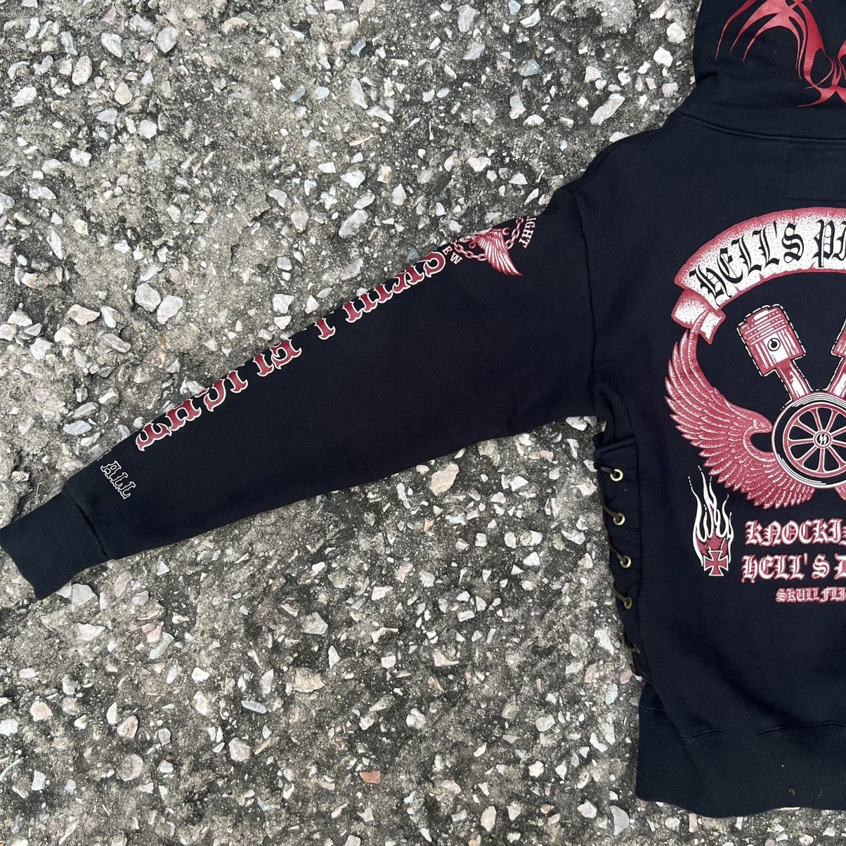 Japanese Brand “SKULL”KNOCKING ON HELL DOOR ZIP UP RIDE HOODIE Size US S / EU 44-46 / 1 - 5 Thumbnail