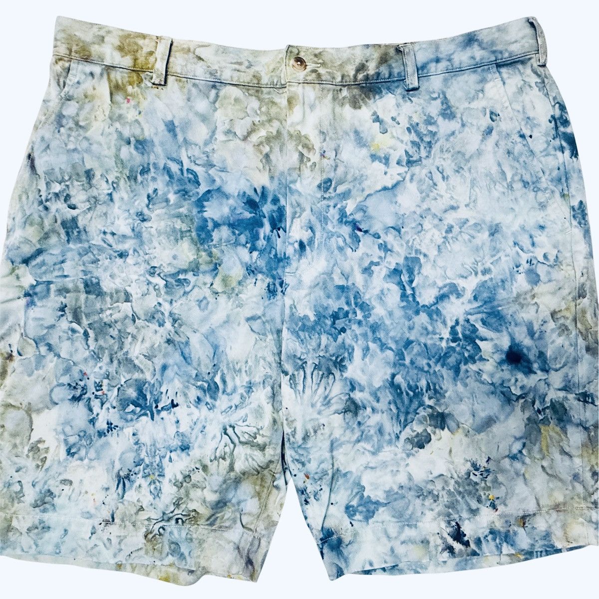 Vintage Upcycled Tie Dye Chino Shorts - Art Dyed w/ Blue wash Size US 38 / EU 54 - 4 Thumbnail