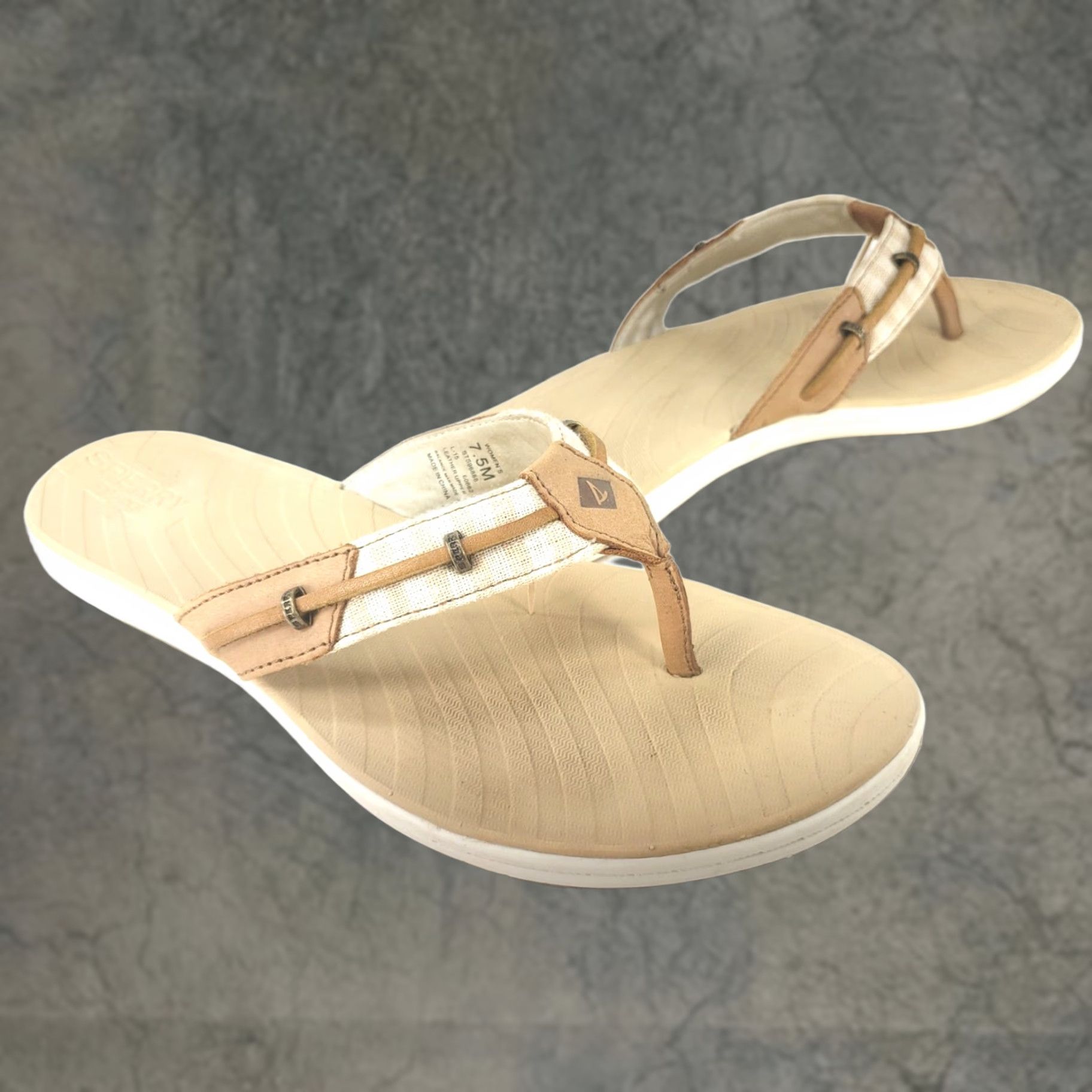 Sperry Sperry Seafish Sandal Women 7.5M Tan White Striped Canvas Leather Slip-On Flat Size US 8 / IT 38 - 1 Thumbnail