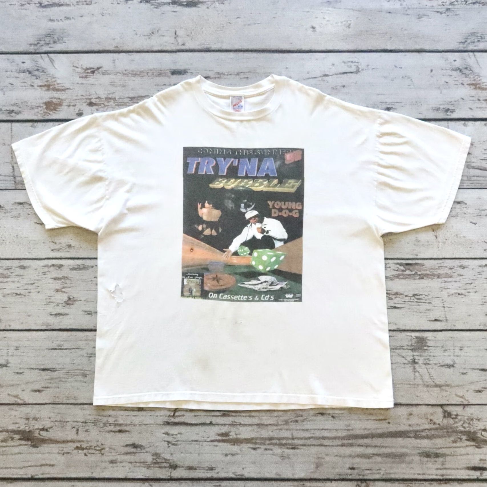 Jerzees VINTAGE Try'na Bubble D-O-G Rap Tee Shirt XXXL White Mens T-Shirt Dog Gangster 90s Size US XXL / EU 58 / 5 - 2 Thumbnail
