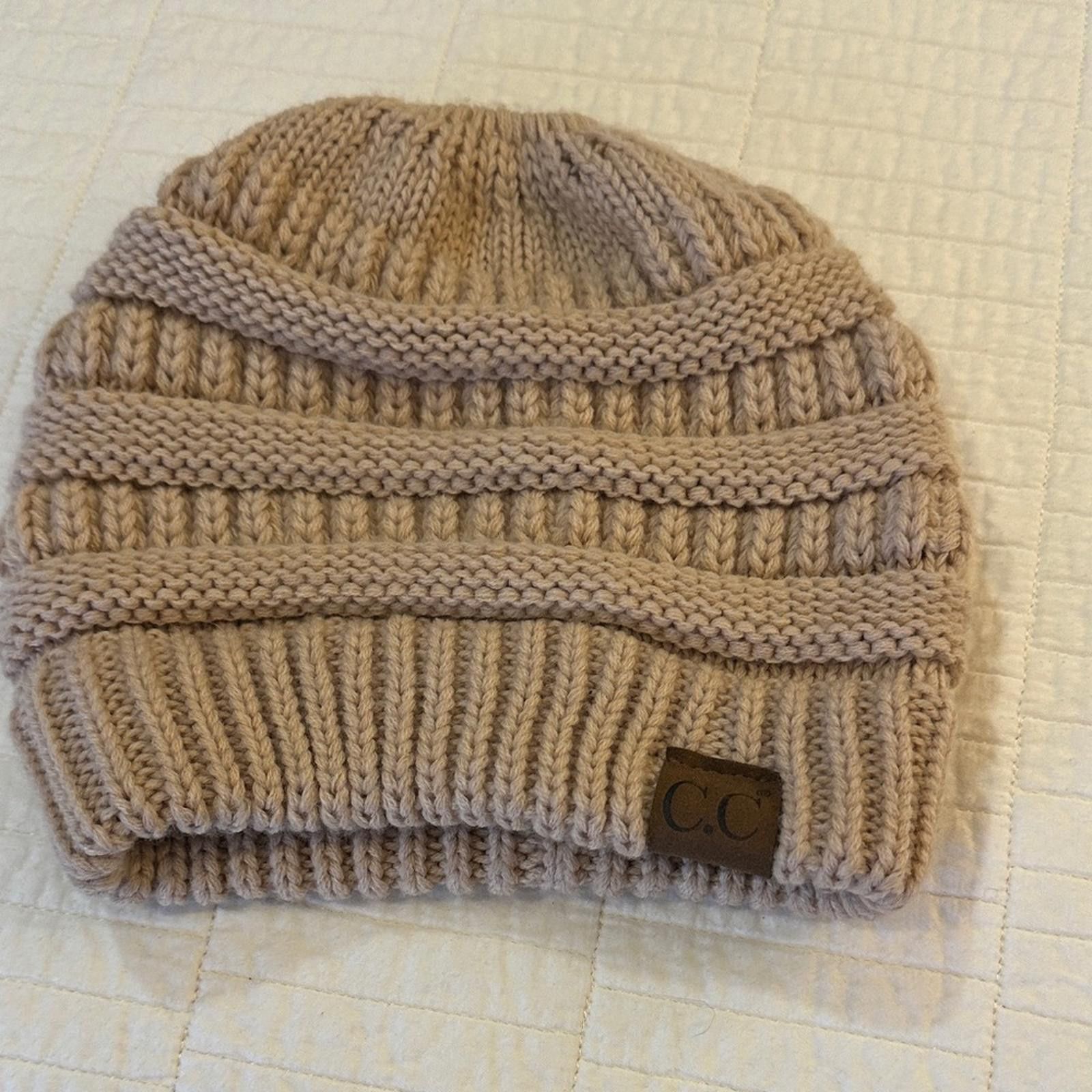 Ccm C.C High Pony Beanie Hat Like New Khaki Beige brown color Size ONE SIZE - 2 Thumbnail