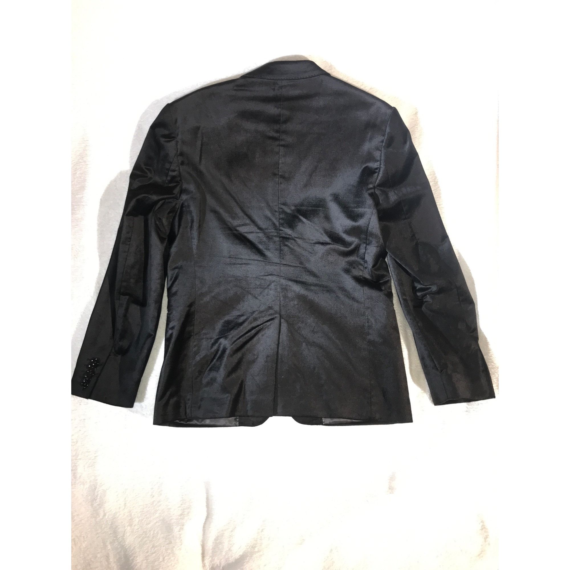 Express Express Men's Photographer Fitted Black Velvet Tuxedo Blazer Size US XXS / EU 40 - 2 Thumbnail