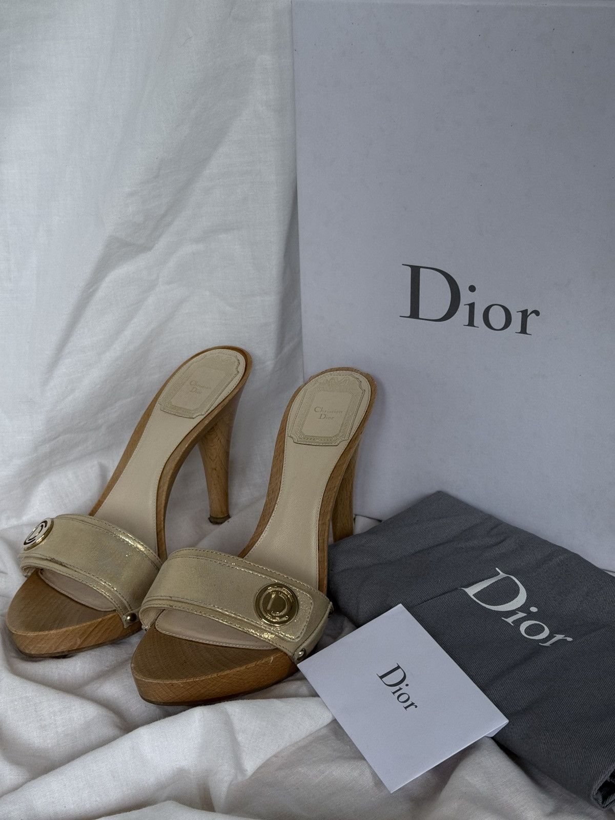 Dior Christian Dior Gold/Wood Clogs Sandals Mules Size US 6 / IT 36 - 1 Thumbnail