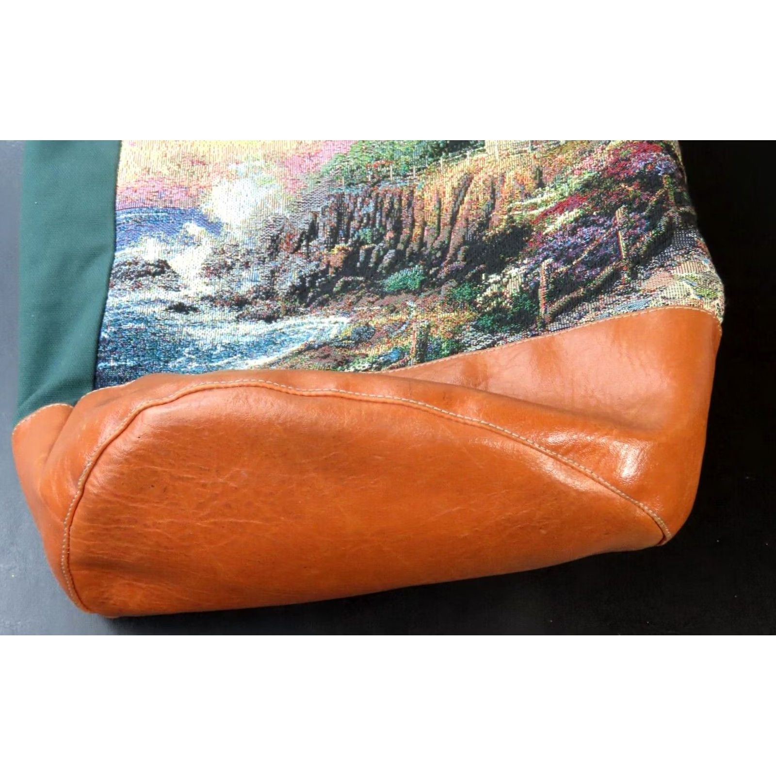 Vintage VINTAGE Thomas Kinkade Gregg Manufacturing Satchel/Top Handle Bag Rectangle 90s Beach Green Canvas with Lighthouse Scene Medium Womens Size ONE SIZE - 2 Thumbnail