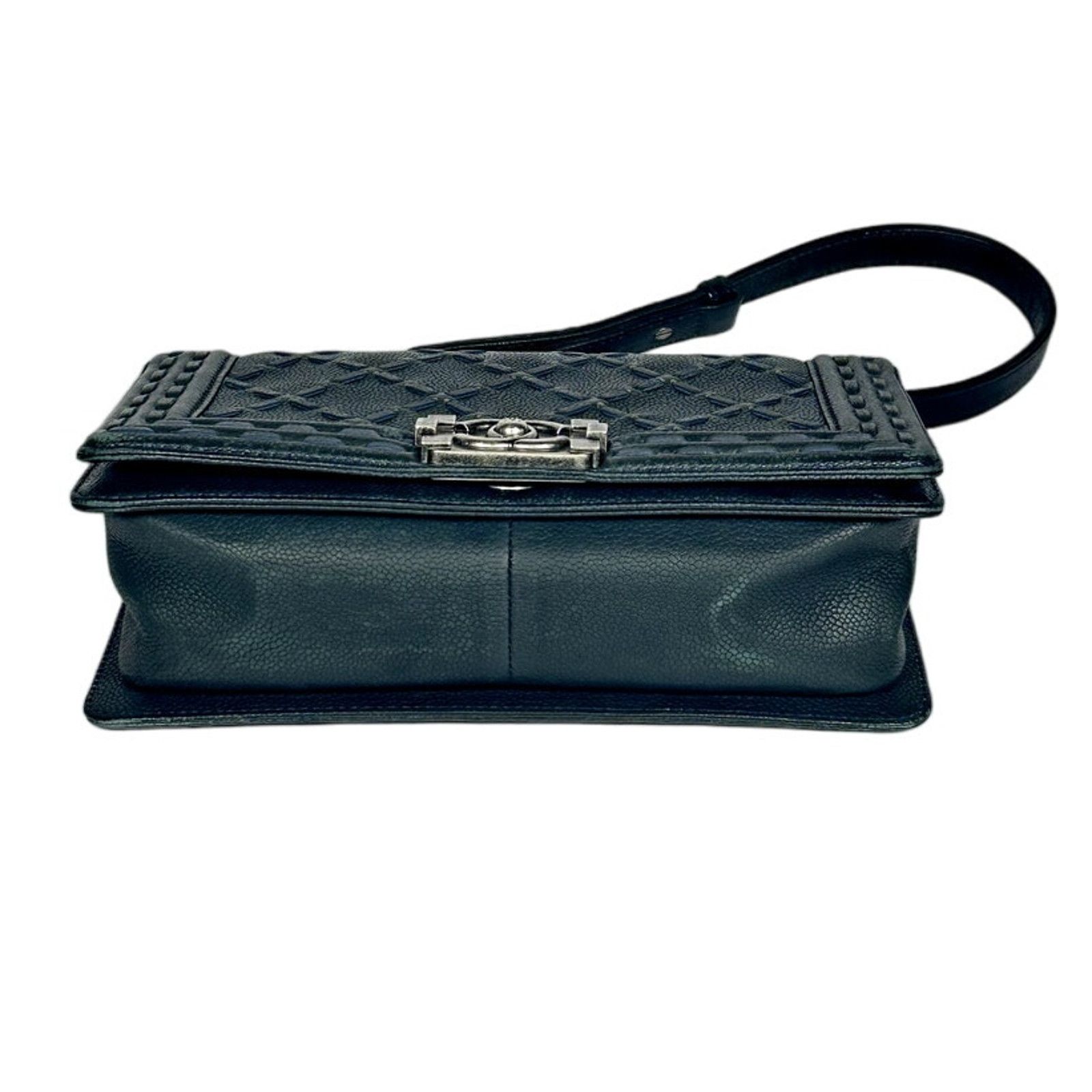 CHANEL Caviar Stitched Medium Boy Flap Shoulder Bag Black