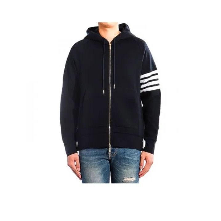 Thom Browne Thom Browne Classic Navy Blue Hoodie with Stripes Size US L / EU 52-54 / 3 - 1 Thumbnail