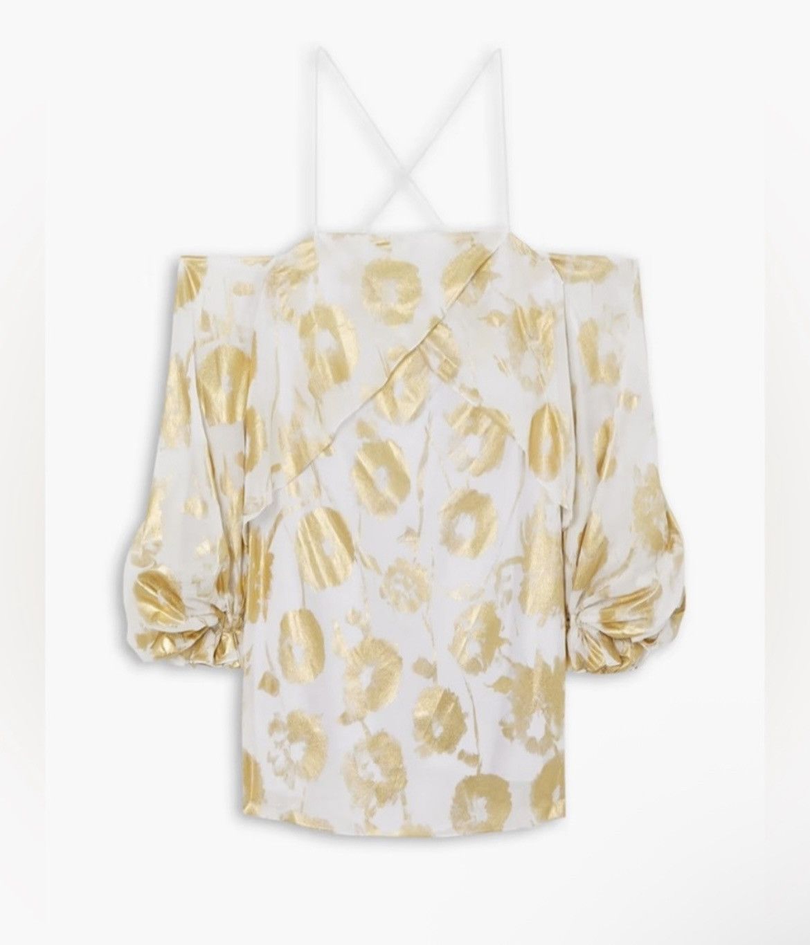 Halpern HALPERN Cold-shoulder Metallic Floral Cotton-voile Dress Size S / US 4 / IT 40 - 3 Thumbnail