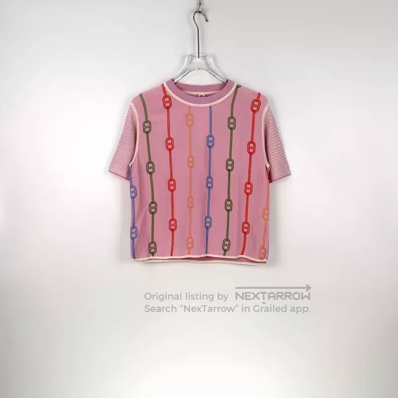 Hermes Hermes Pink Embroidered Chain Pattern Knit Silk Short Slee Size XS / US 0-2 / IT 36-38 - 3 Thumbnail