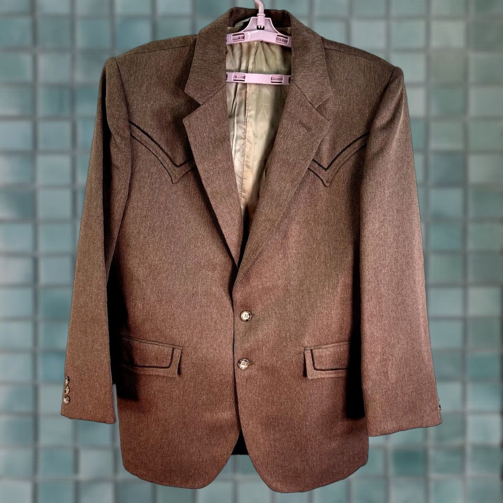 Vintage Vintage Falcone Western Notch Piped Blazer Mens Size 46 Brown Size 46R - 1 Thumbnail