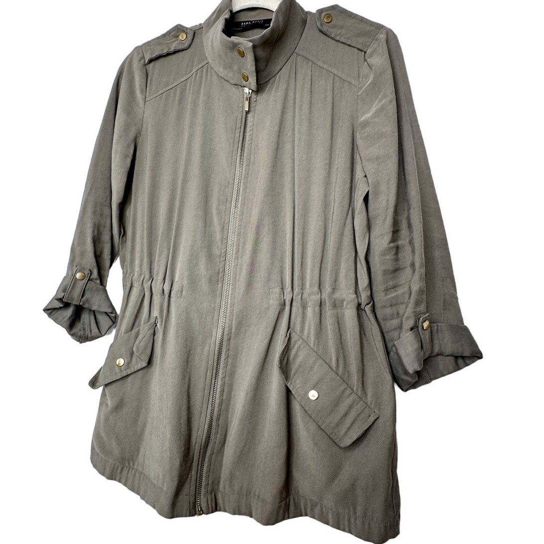 Zara Zara Green 3/4 Cuff Sleeve Collared Cinch Waist Jacket XS Size XS / US 0-2 / IT 36-38 - 4 Thumbnail