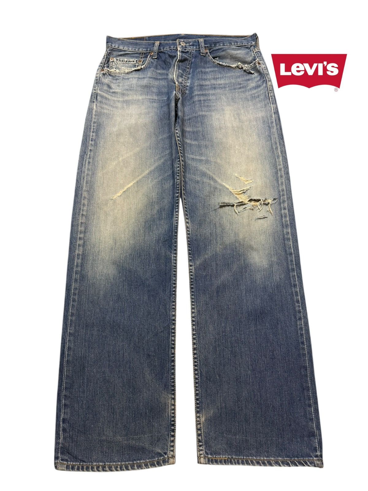 Levi's Vintage 90s Levis 501 Mud Wash Distressed Wide Leg Loose Size US 34 / EU 50 - 1 Thumbnail