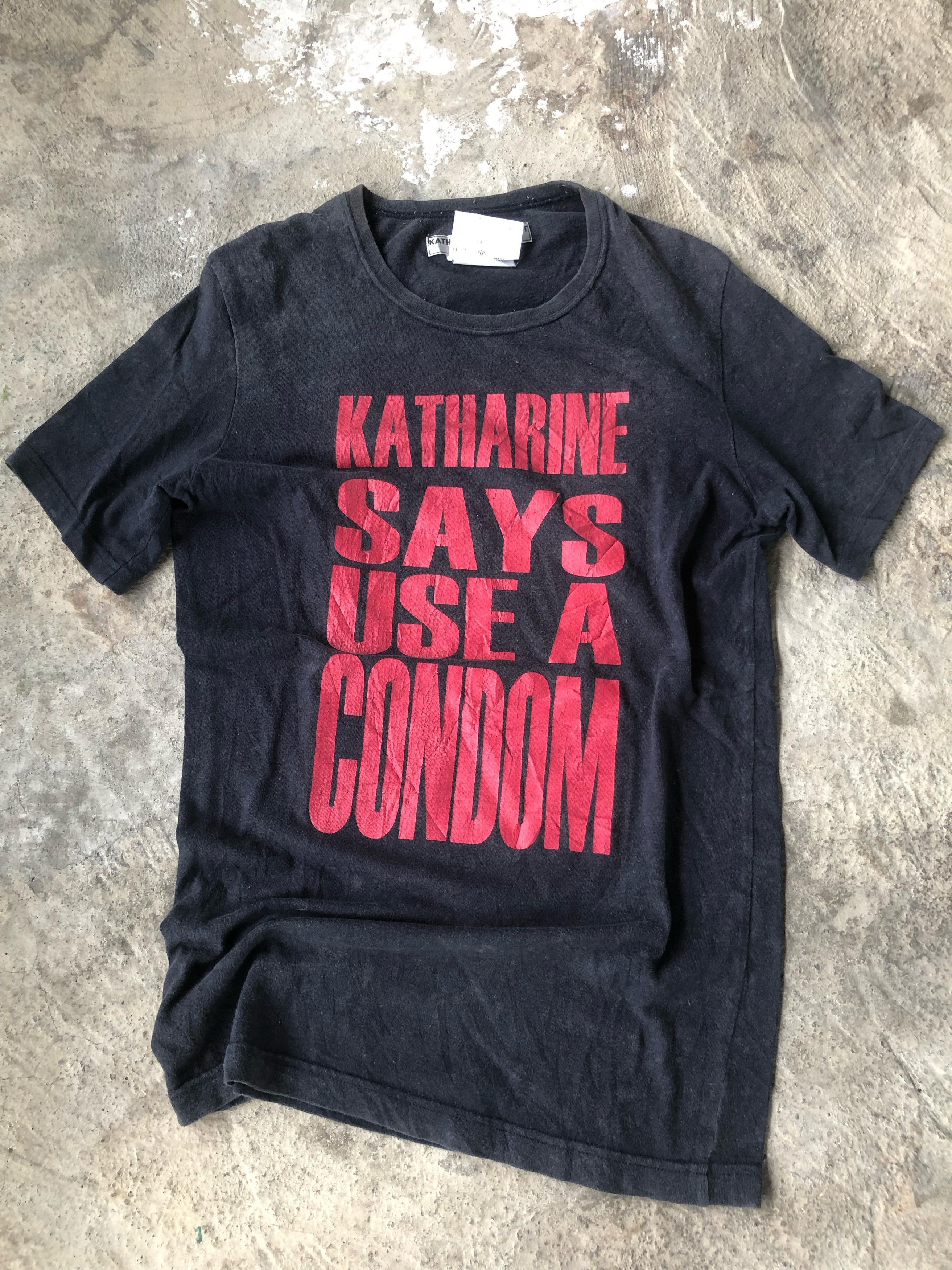 If Six Was Nine × Katharine Hamnett London × Le Grande Bleu (L.G.B.) Katharine Hamnett "Says Used Condom" Size US M / EU 48-50 / 2 - 1 Thumbnail