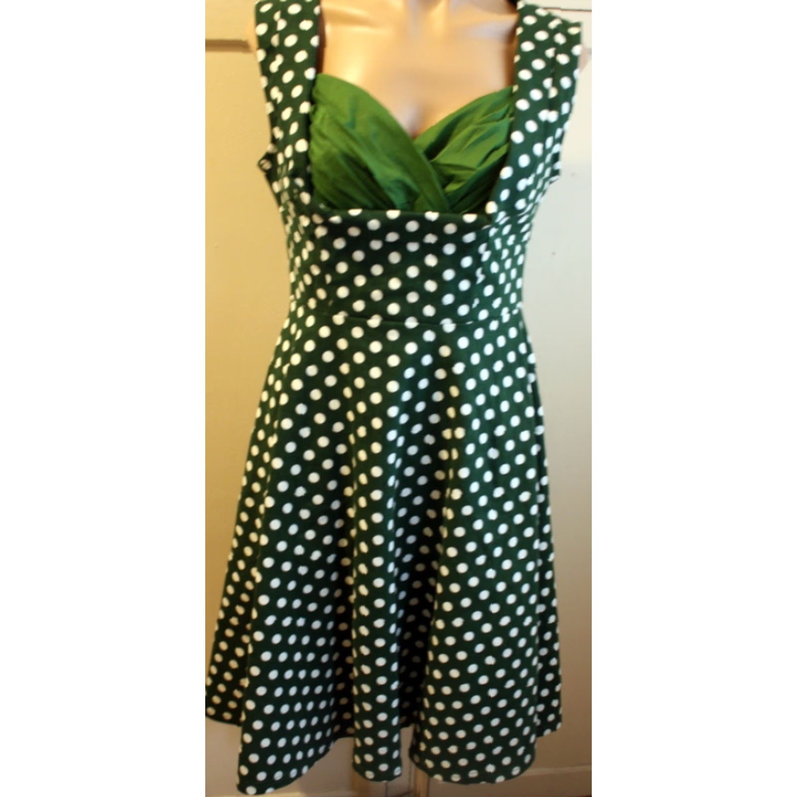Vintage Miusol Womens Green White Polka Dot Fit & Flare Sleeveless Pin Up Dress M Size M / US 6-8 / IT 42-44 - 2 Thumbnail