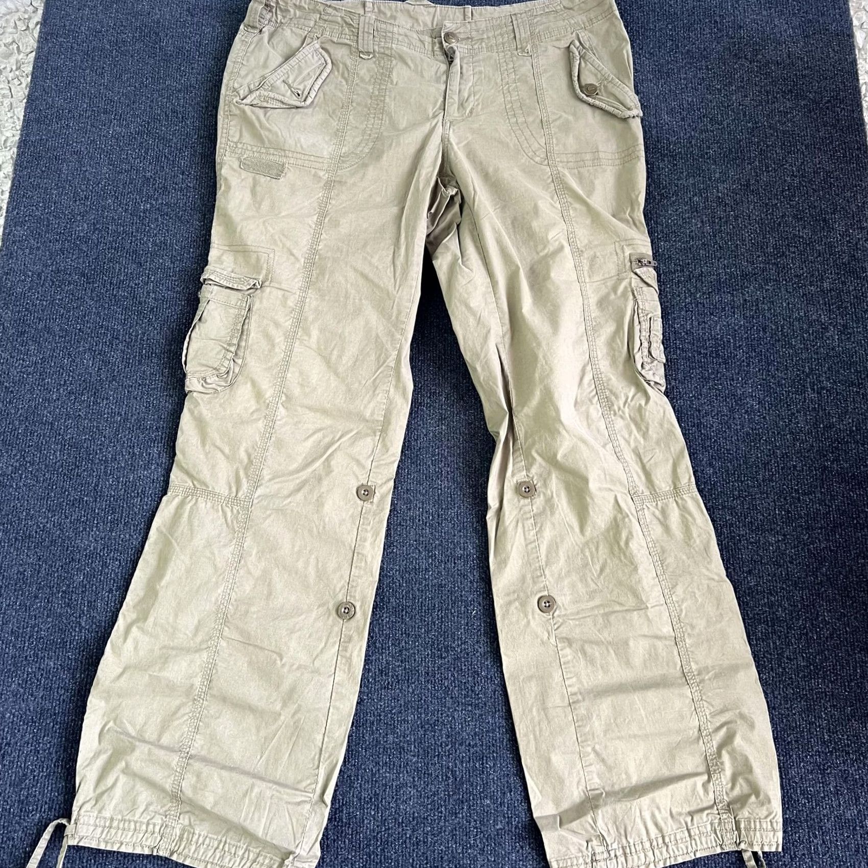 Vintage Beige Cargo Pants Mens 36x31 Straight Leg Drawstring Hem Casual Utility Pants Size US 36 / EU 52 - 2 Thumbnail