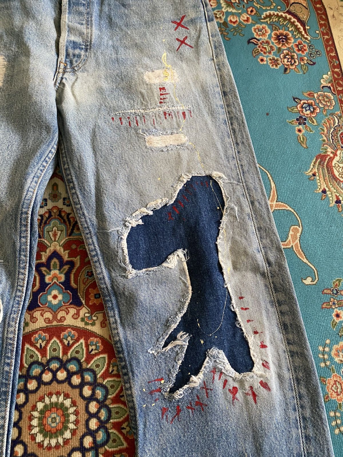 Levi's Vintage Levi’s 501xx Distressed Patchwork Splatter Denim Size US 29 - 8 Thumbnail