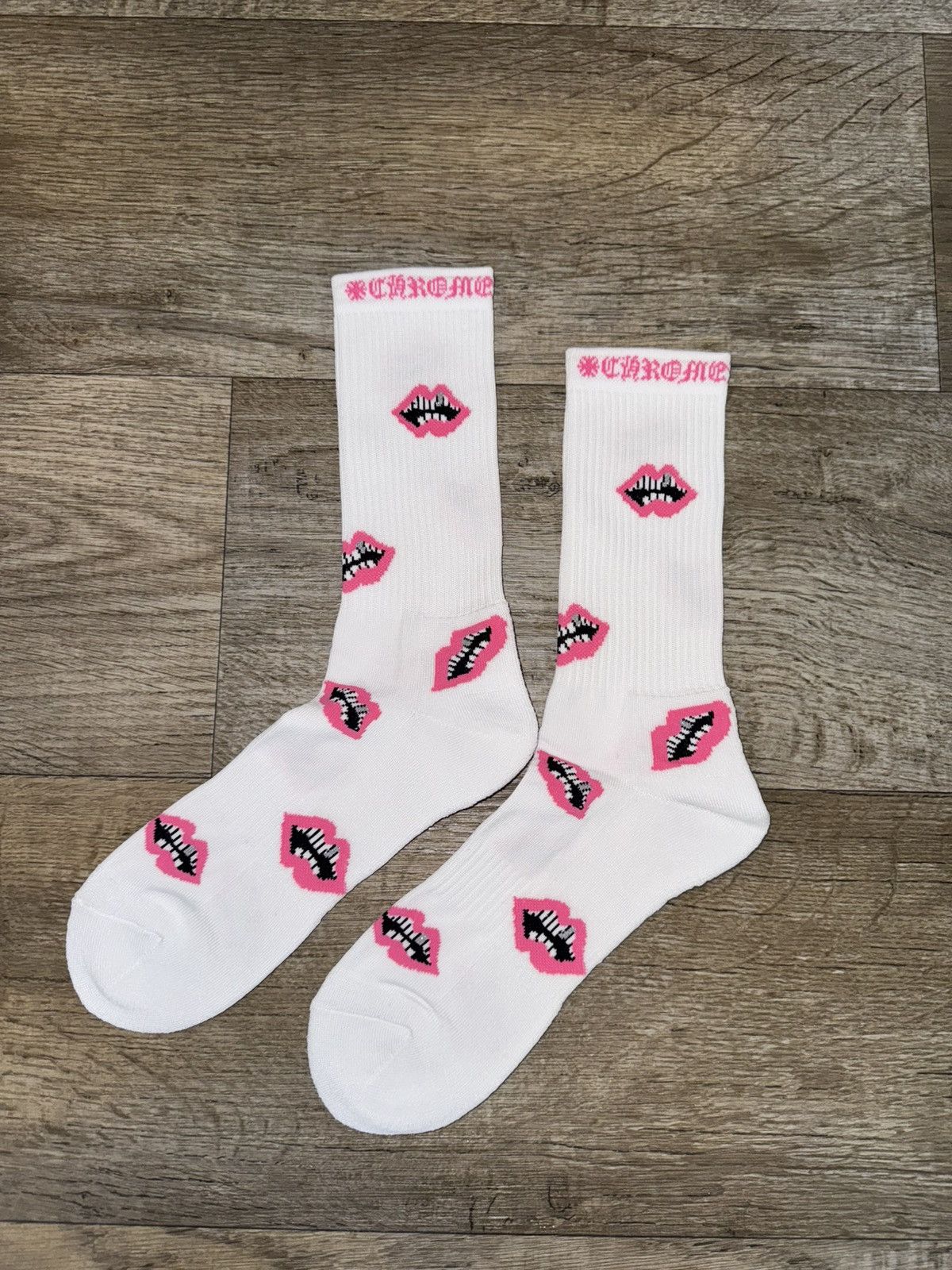 Chrome Hearts Chrome hearts white/pink chomper socks | Grailed