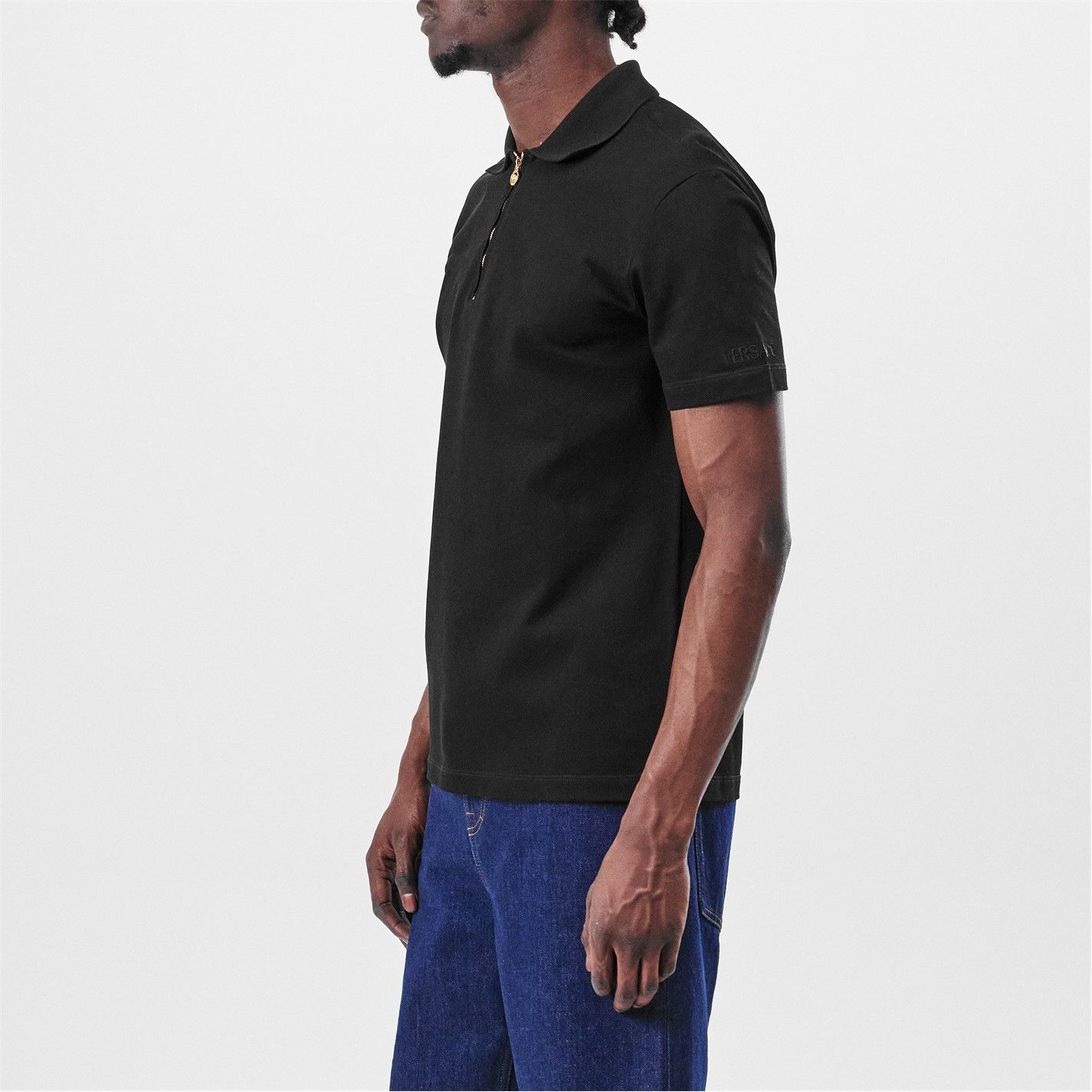 Versace o1g2r1mq0526 Zipped Short-Sleeve Polo Shirt in Black Size US M / EU 48-50 / 2 - 3 Thumbnail