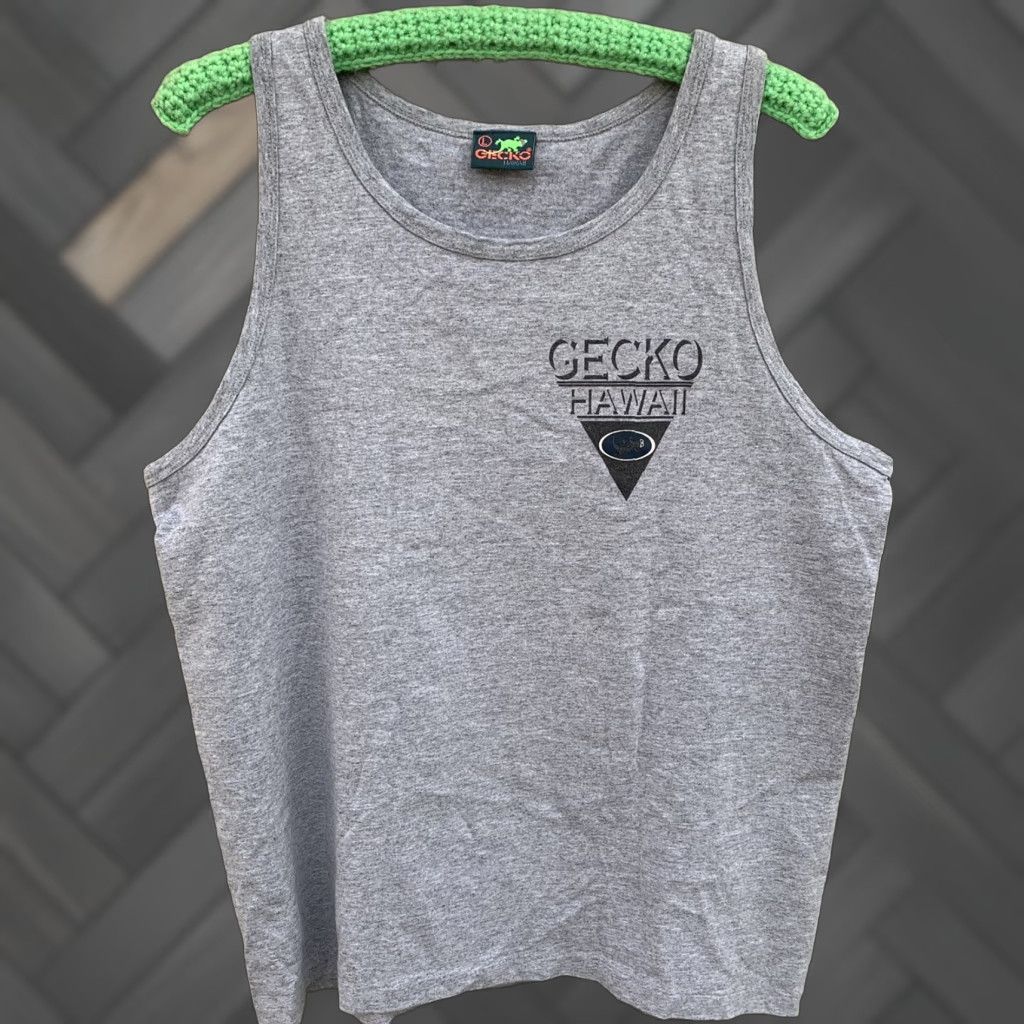 Vintage VINTAGE Gecko Hawaii Tank Top Shirt Men L Gray Cotton Jersey Graphic Print 80s 90s Hawaii USA Retro US Made in USA Single Stitch Hem Short Sleeveless Size US L / EU 52-54 / 3 - 1 Thumbnail