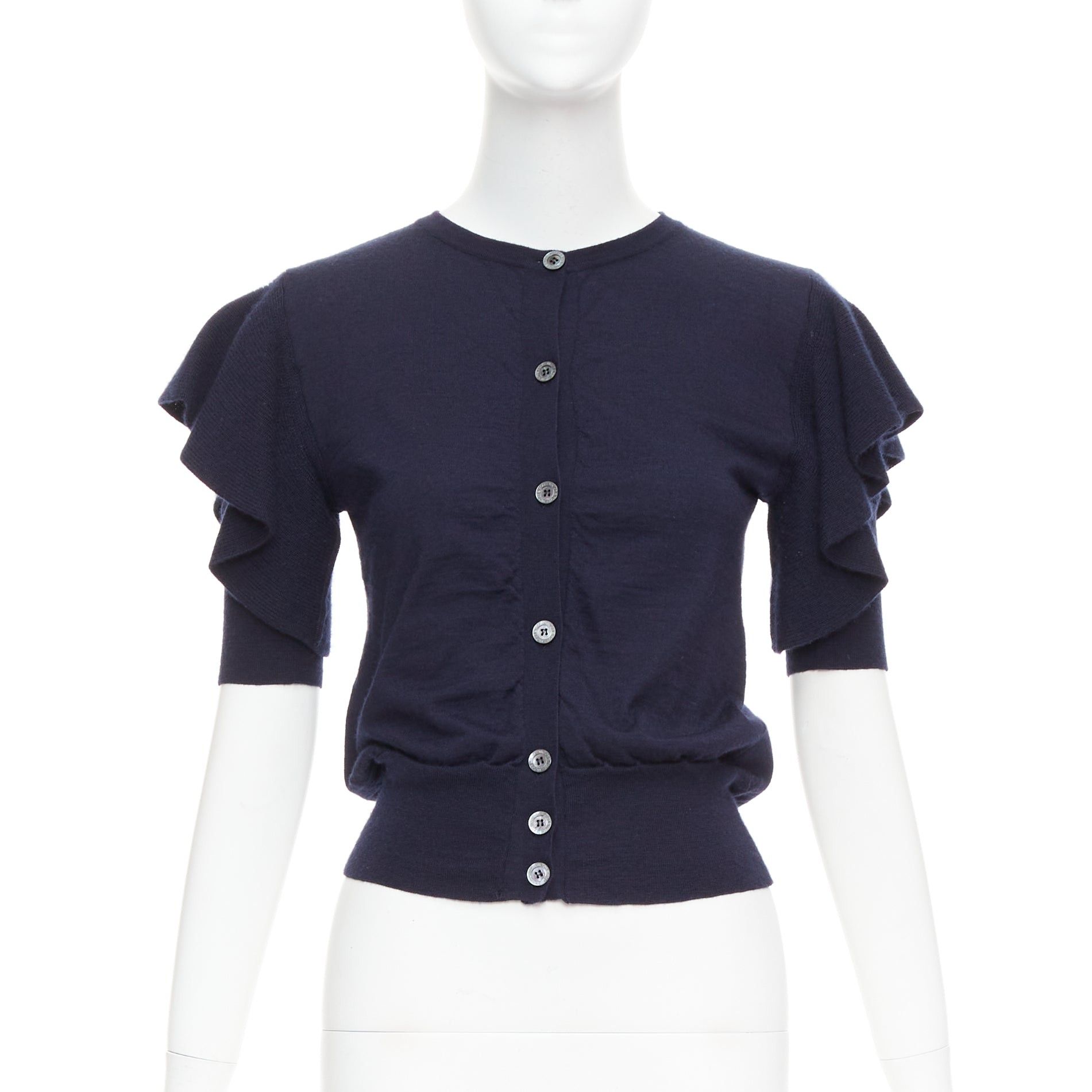 Viktor & Rolf VIKTOR & ROLF navy cashmere silk ruffle sleeves cardigan sweater S Size S / US 4 / IT 40 - 1 Thumbnail
