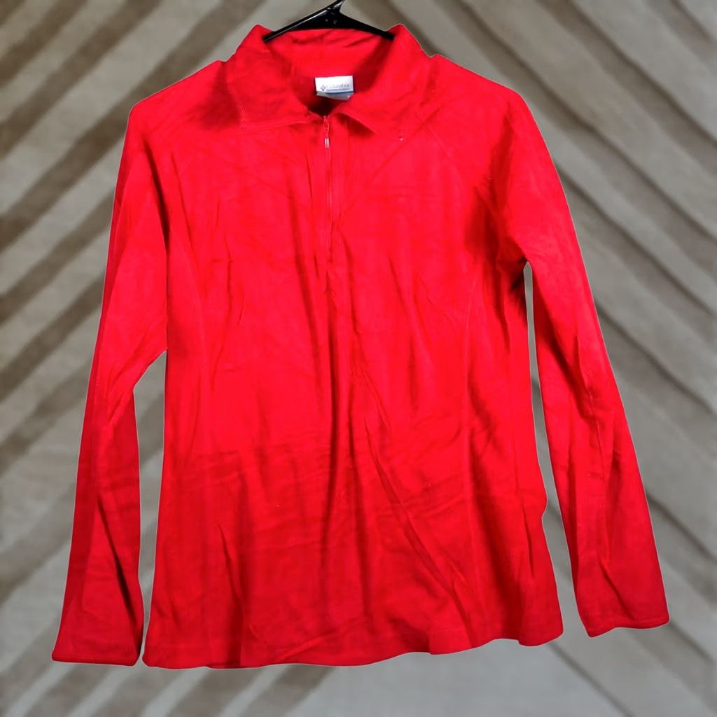 Vintage Columbia Womens Sweater Red Pullover 1/4 Zip Fleece Outdoors Stretch Medium Regular Long Sleeve V-Neck Solid Cotton? Polyester Spandex Size M / US 6-8 / IT 42-44 - 1 Thumbnail