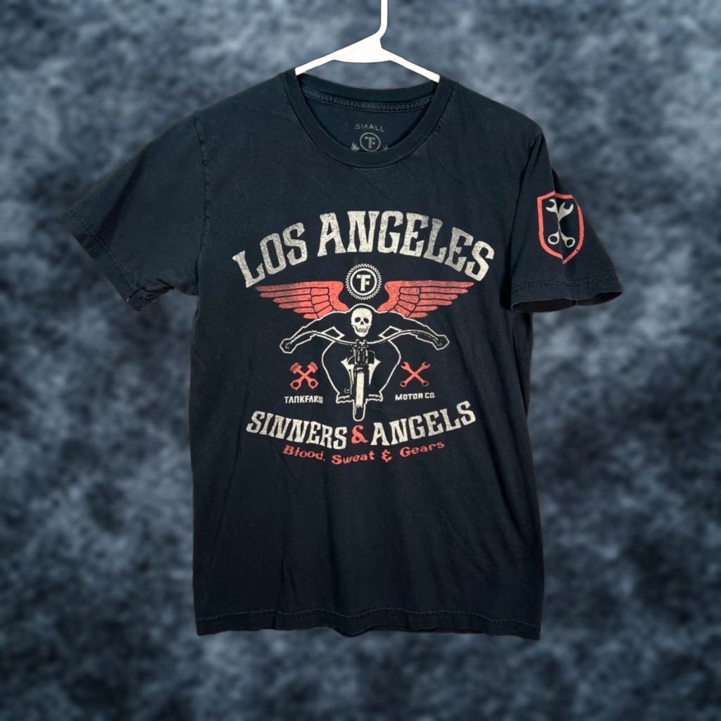 Vintage Tankfarm Los Angeles Mens Small Sinners & Angels Black T-Shirt 100% Cotton Size US S / EU 44-46 / 1 - 1 Thumbnail
