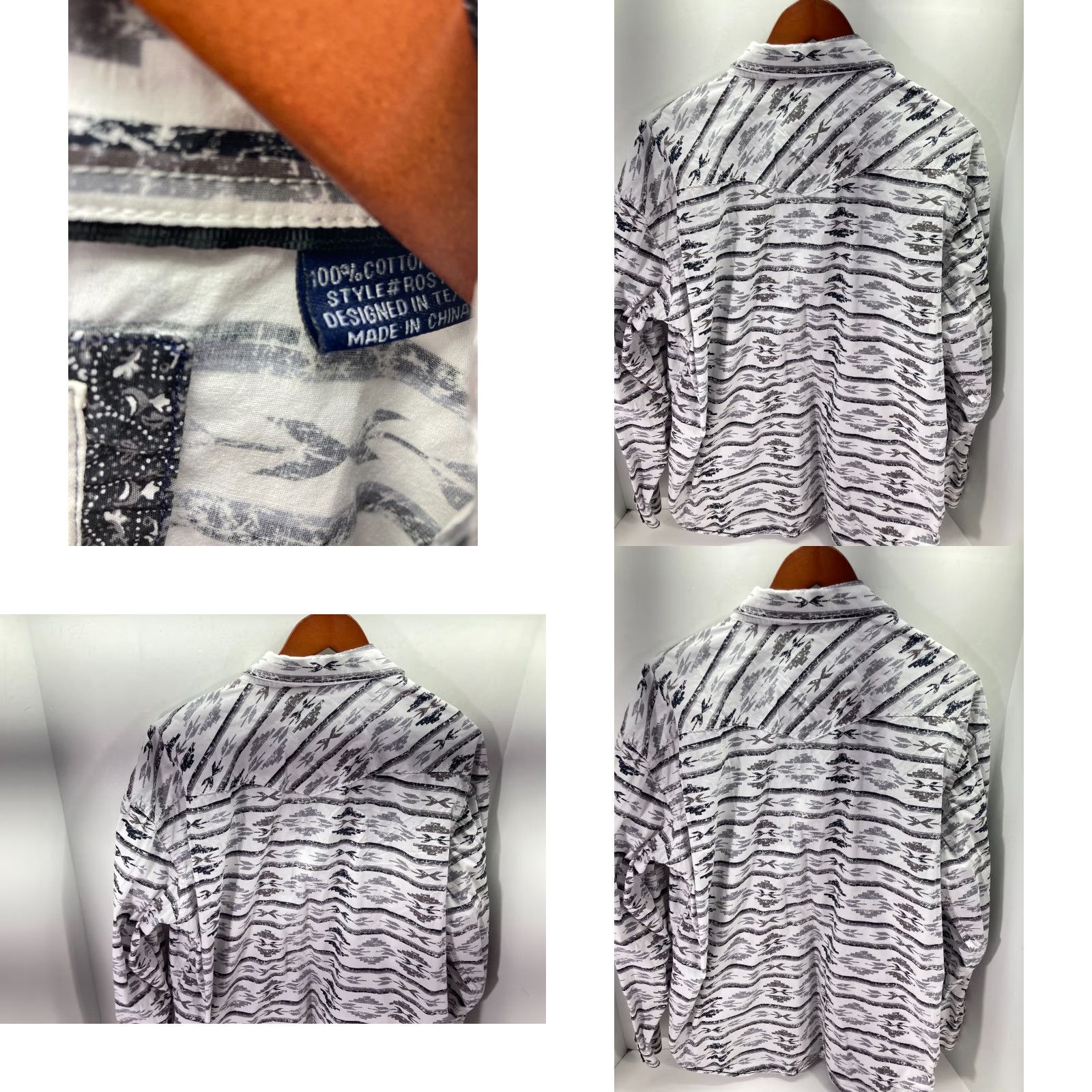 Vintage Panhandle Slim Rough Stock Shirt Mens XL White Black Aztec Snap Front Western Long Sleeve 100% Cotton Button-Up Size US XL / EU 56 / 4 - 8 Thumbnail