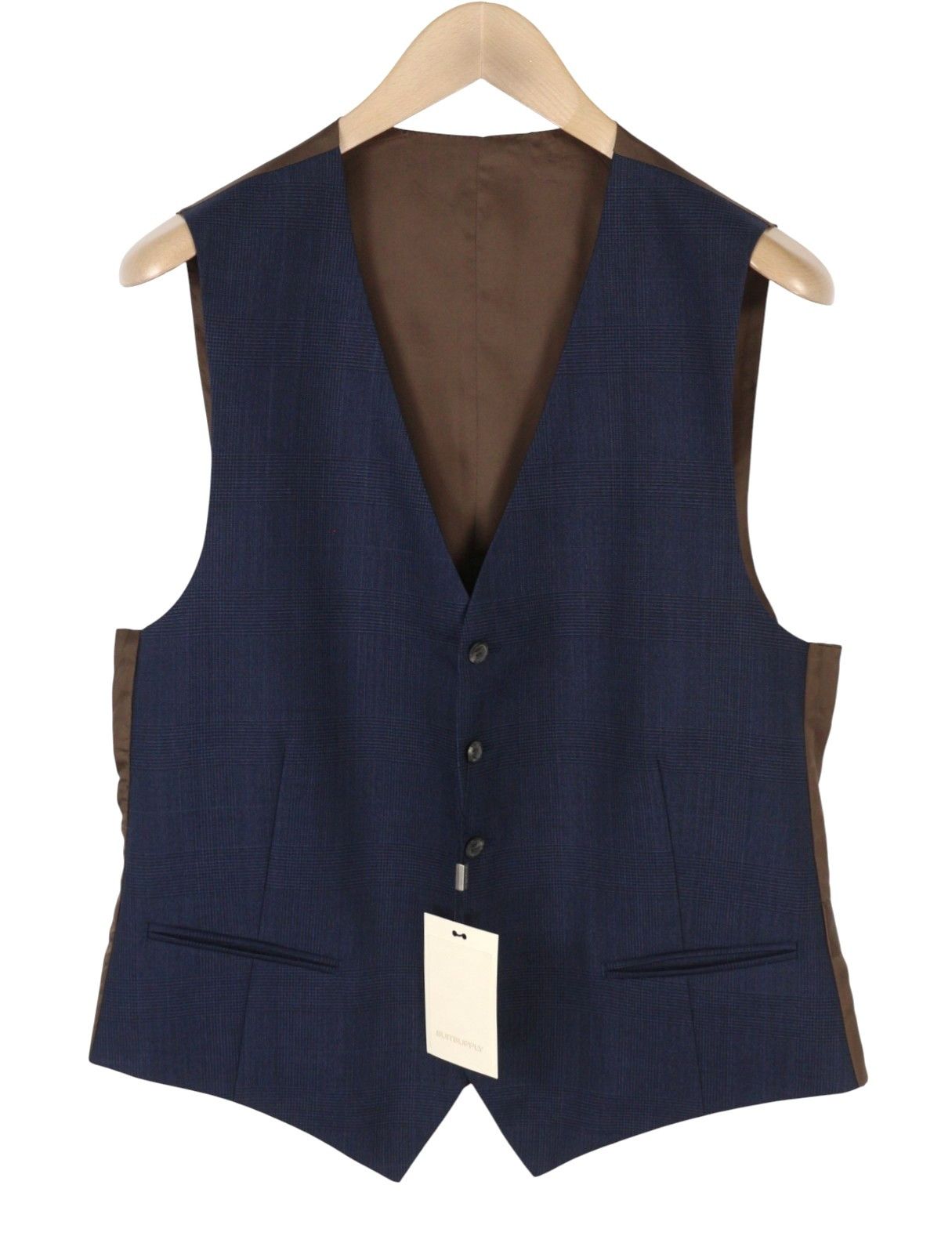 Suitsupply UK44R Blue Wool Plaid Button-Up Waistcoat 89055 Size 44R - 2 Thumbnail