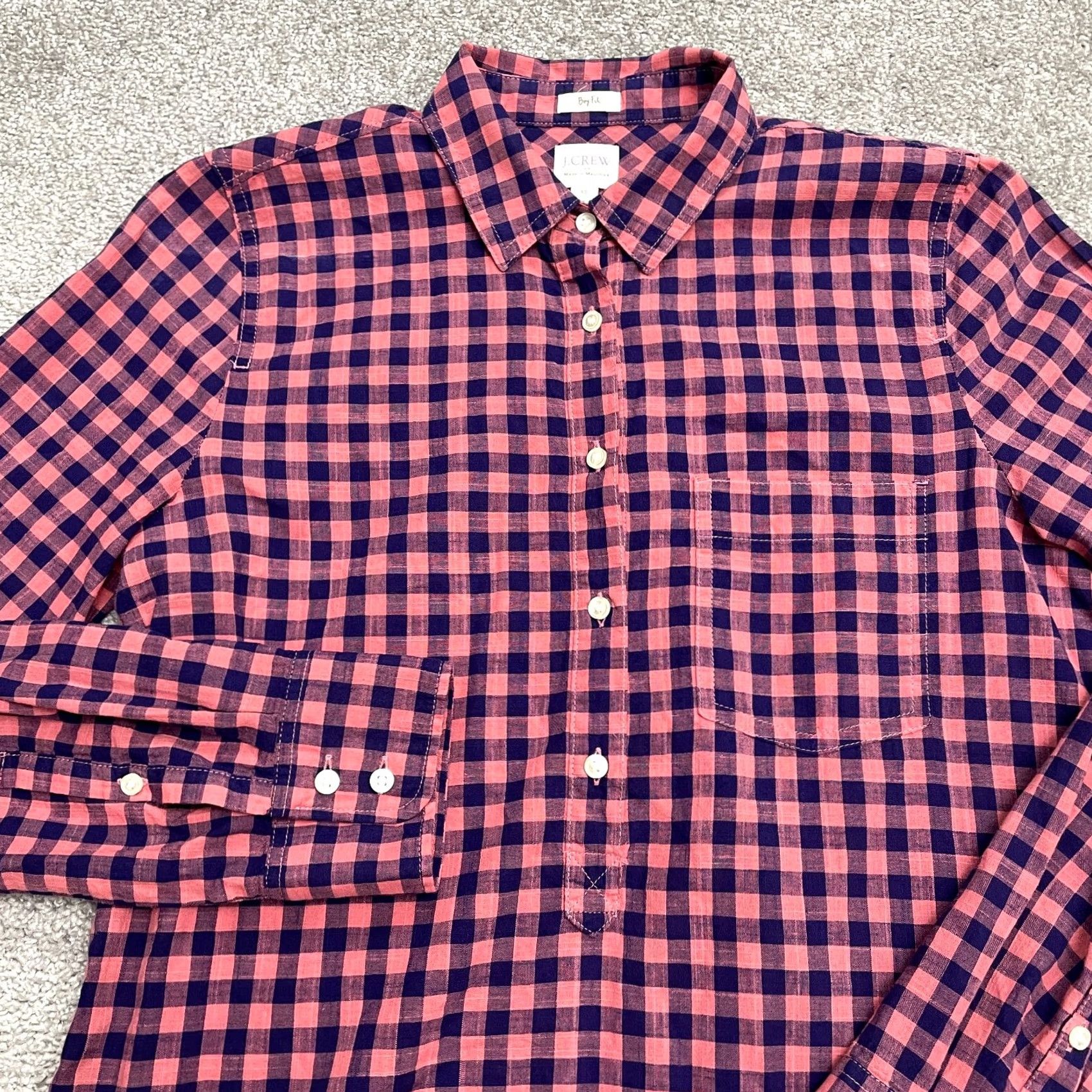 J.Crew VINTAGE? No. J.Crew Boy Fit Gauze Shirt Womens XS Pink Blue Plaid Button Down Cotton Casual Size XS / US 0-2 / IT 36-38 - 3 Thumbnail