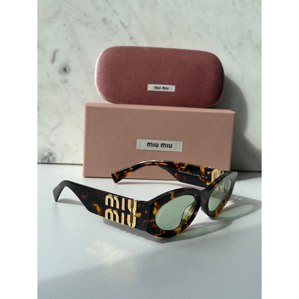 Miu Miu NEW Miu Miu MU11WS Thick Rim Oval Sunglasses in Green Brown Size ONE SIZE - 4 Thumbnail