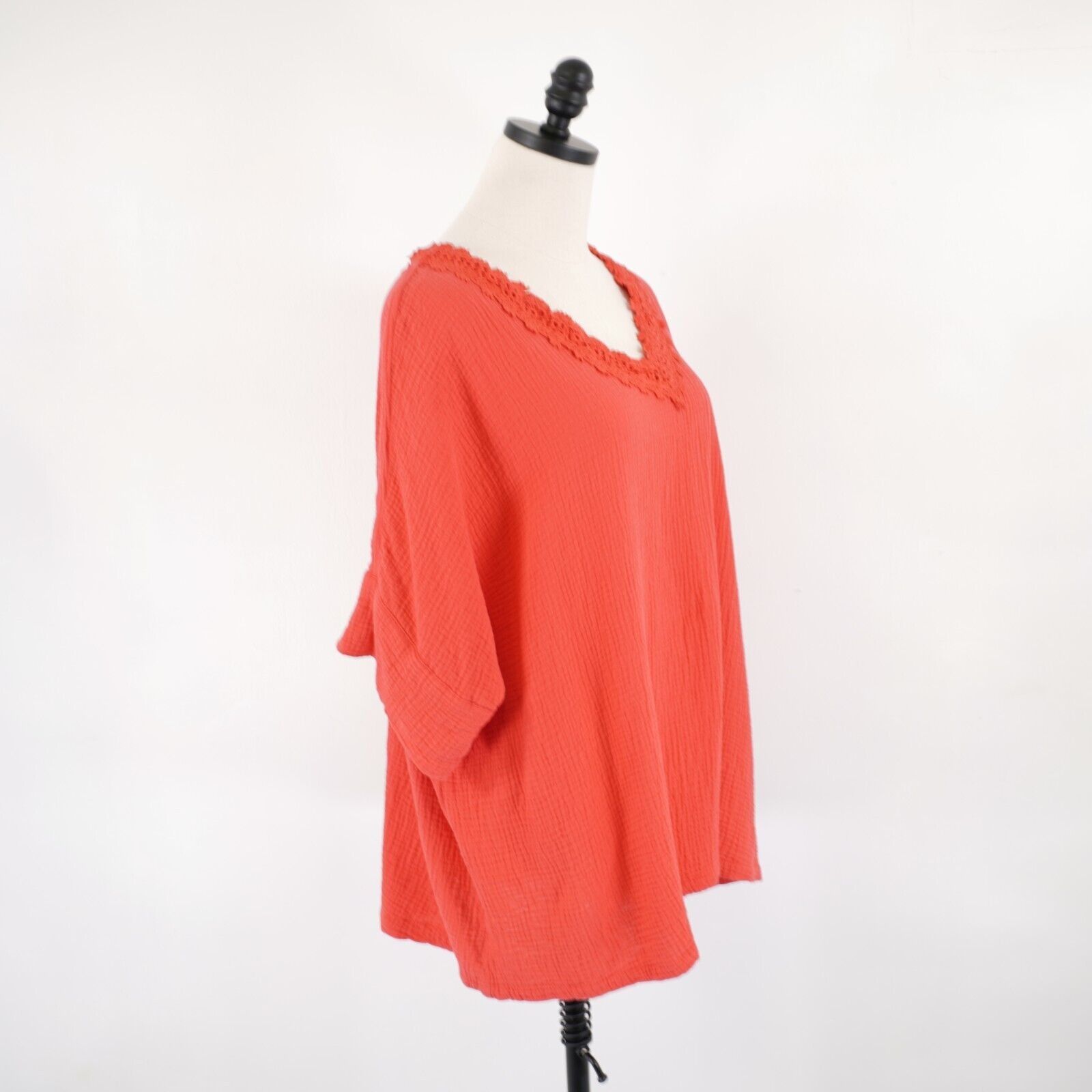 Jones New York Jones New York 1X Neon Pink / Orange Ribbed Cotton Lace V-Ne Size XL / US 12-14 / IT 48-50 - 7 Thumbnail
