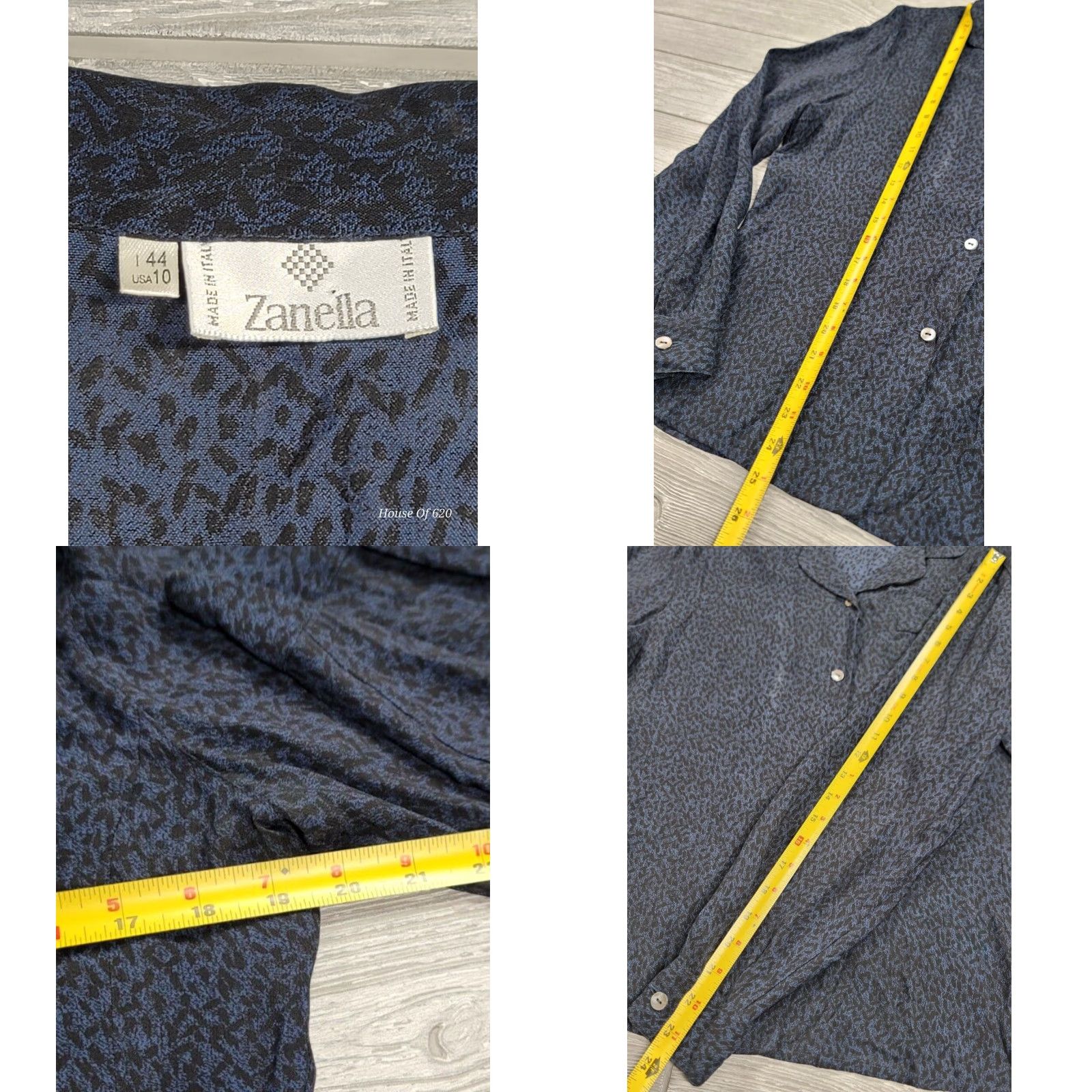 Zanella Zanella Women Button Up Top 10 Blue Black Cheetah Print Sheer Long Sleeve Italy Shirt Adult 10 Blue Black Cheetah Print Button-Up Zanella Women Size L / US 10 / IT 46 - 8 Thumbnail