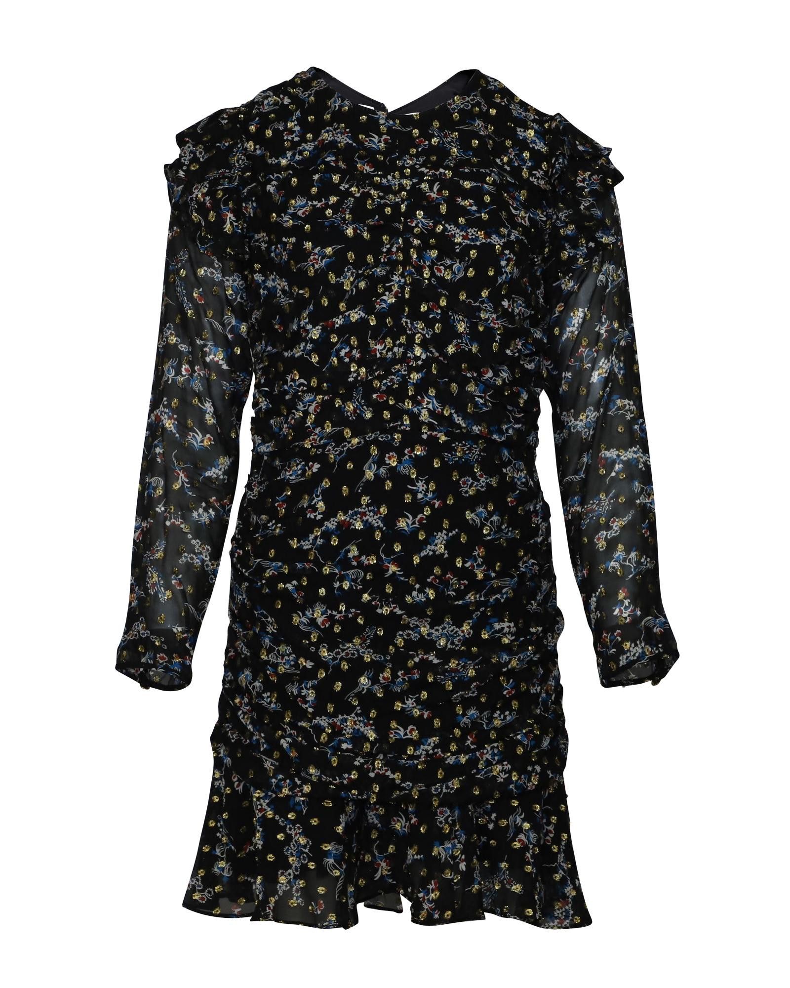 image of Veronica Beard Ruched Floral Dress In Black Print Silk, Women's (Size Medium)