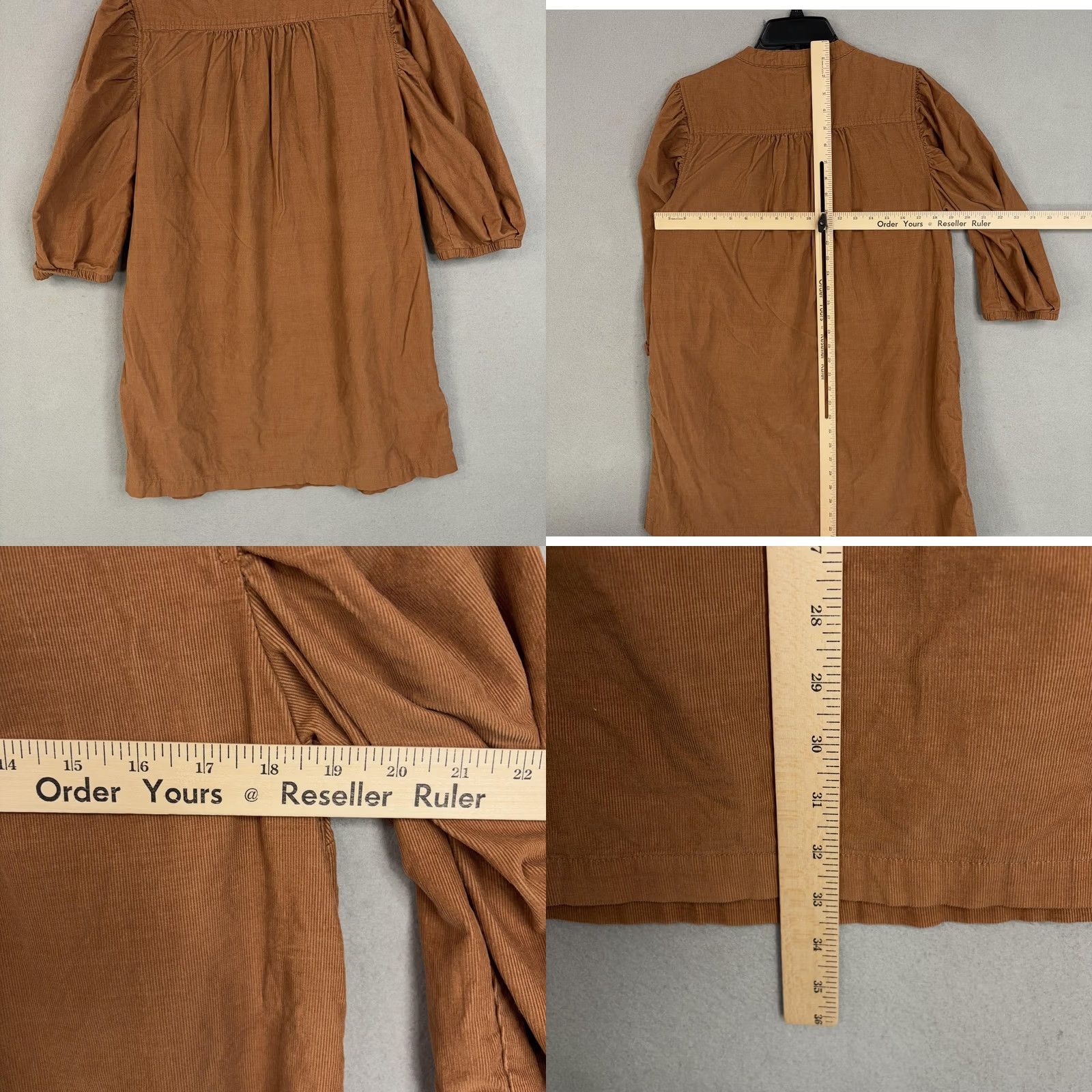 Gap GAP Shirt Dress Womens Medium Brown Corduroy Henley 3/4 Puff Sleeve Shift Mini Shirt Dress Size M / US 6-8 / IT 42-44 - 8 Thumbnail
