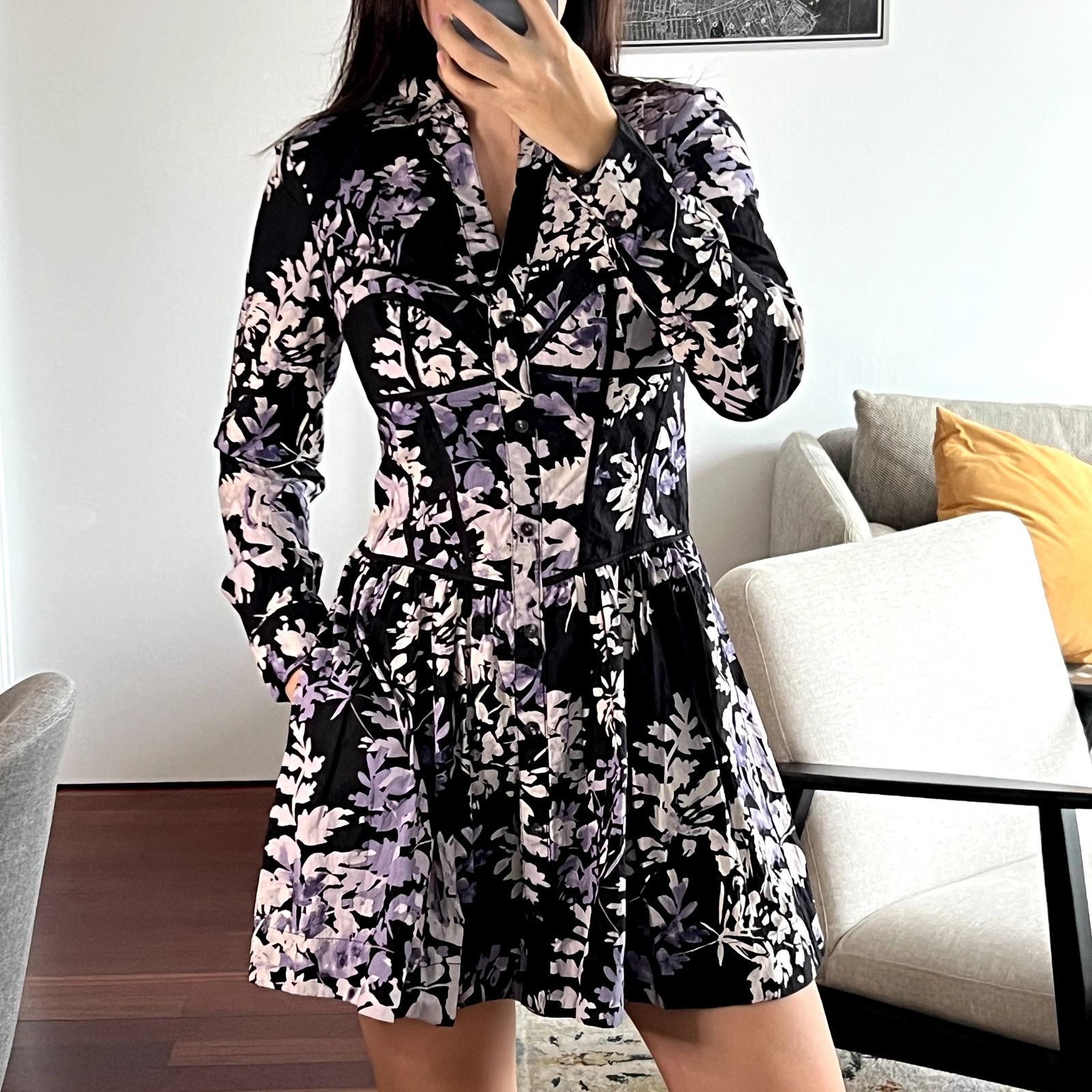 Anthropologie Anthropologie Purple Black Floral Corset dress Size S / US 4 / IT 40 - 1 Thumbnail