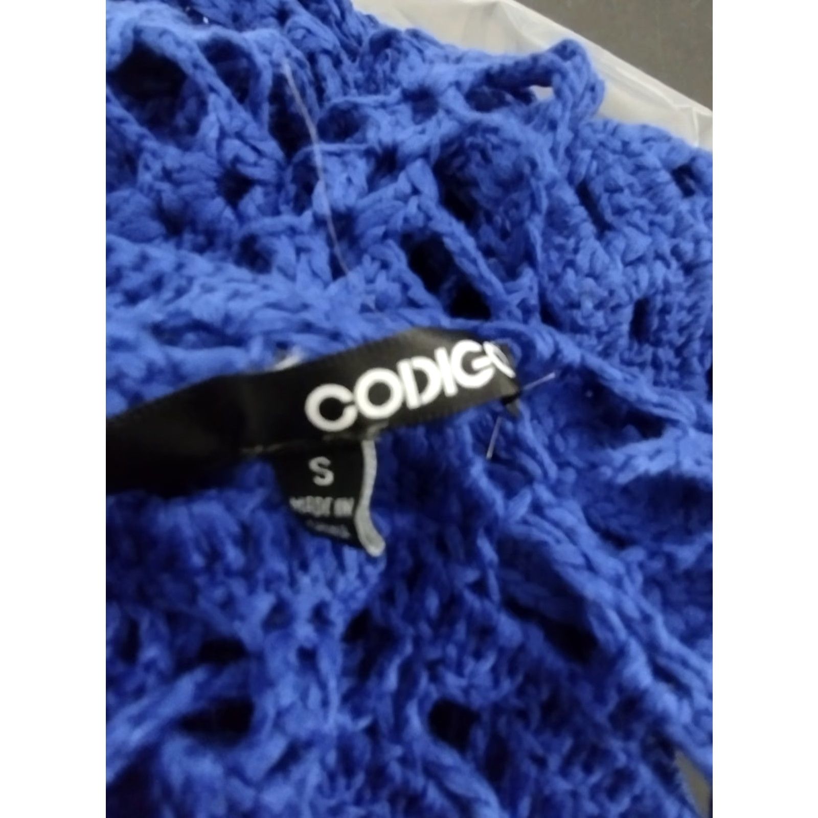 Vintage Codigo Grab Crochet Knitted Blue V-Neck Beach Mini Dress S Size S / US 4 / IT 40 - 6 Thumbnail