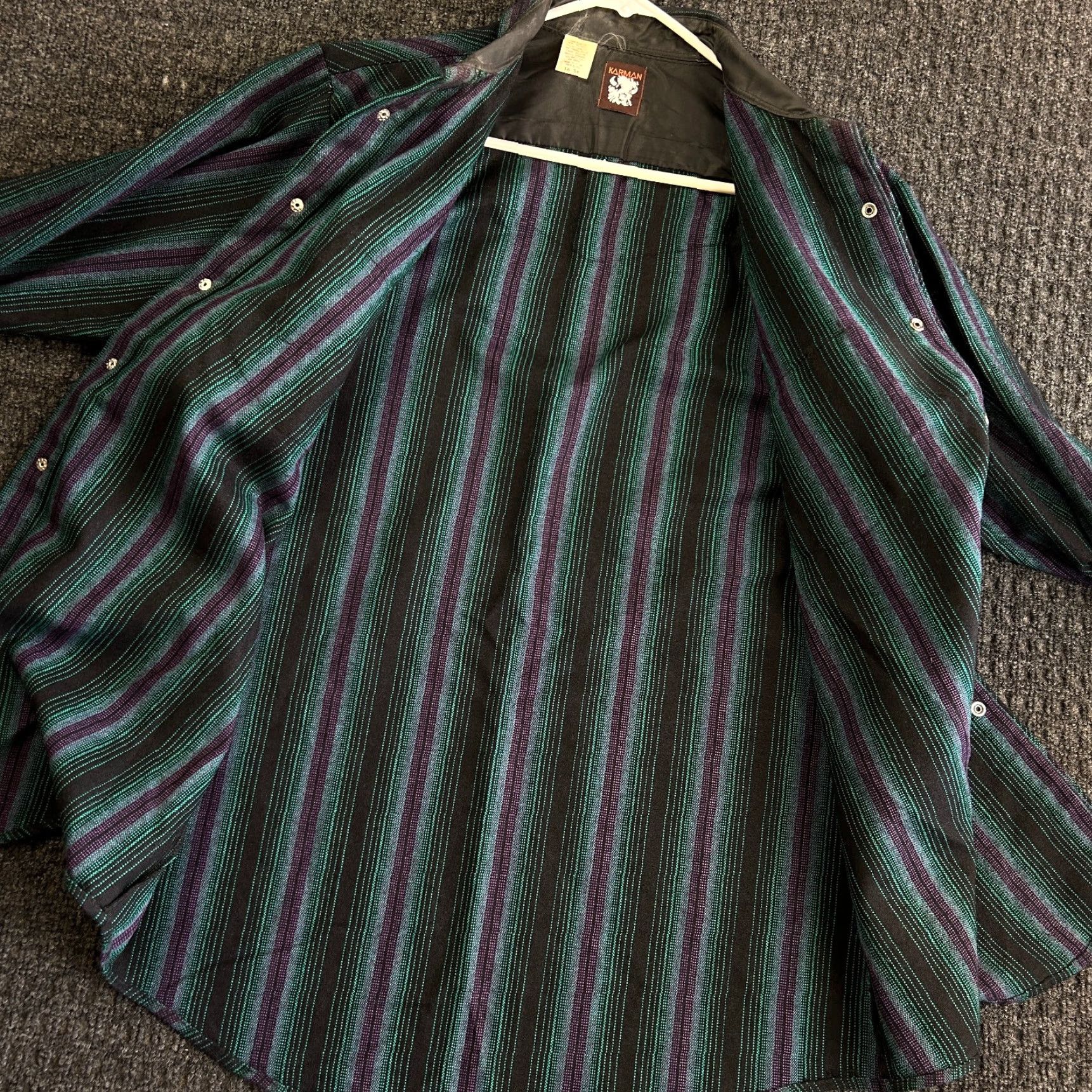 Armani VINTAGE Karman Button-Up Shirt Western Long Sleeve 16-34 Purple Stripes Black Acrylic Neck Collared Men 90s Western Southwestern Native Size US L / EU 52-54 / 3 - 5 Thumbnail