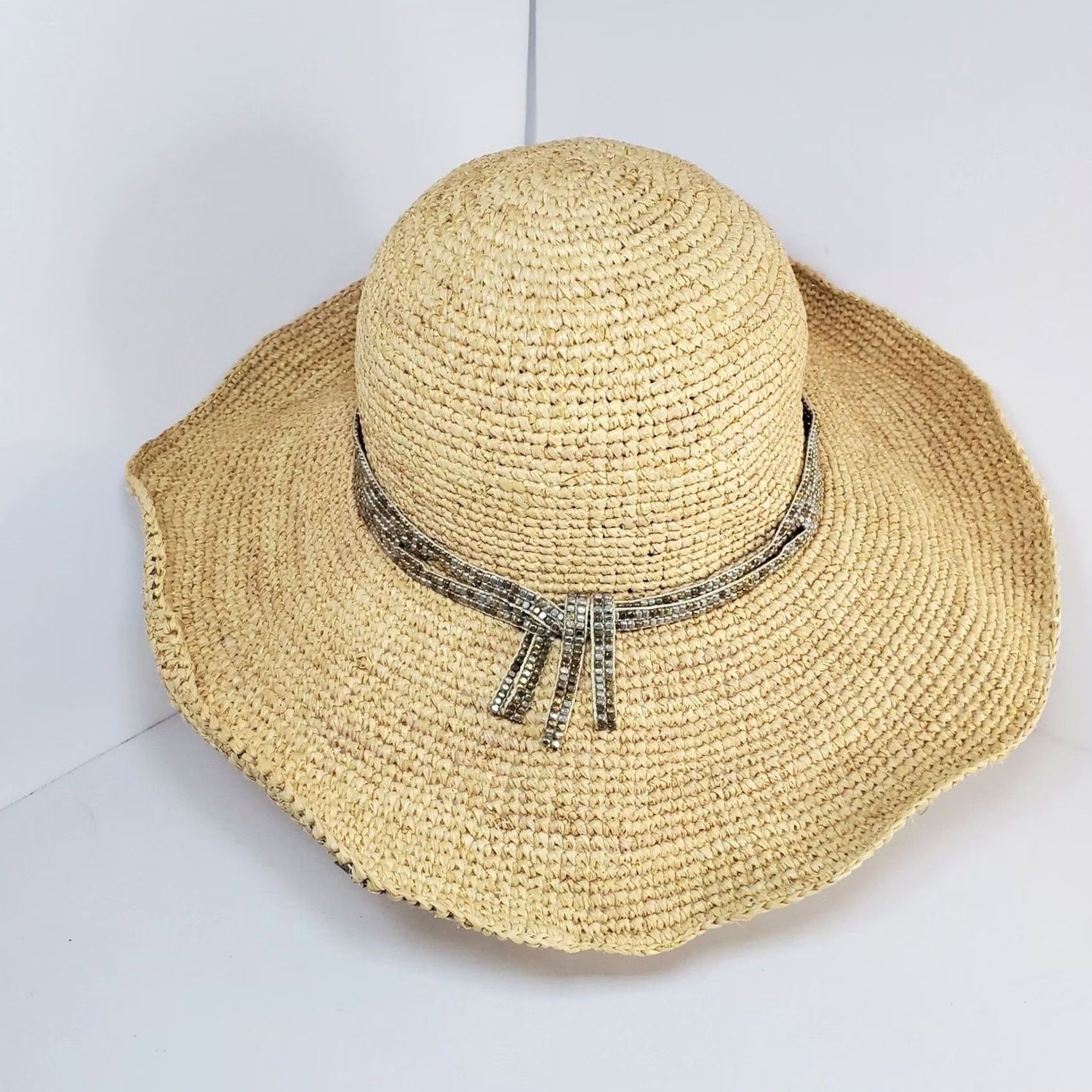 Tommy Bahama Tommy Bahama Hat One Size Adjustable Natural Metallic Tan Straw Raffia Sun Womens Size ONE SIZE - 4 Thumbnail