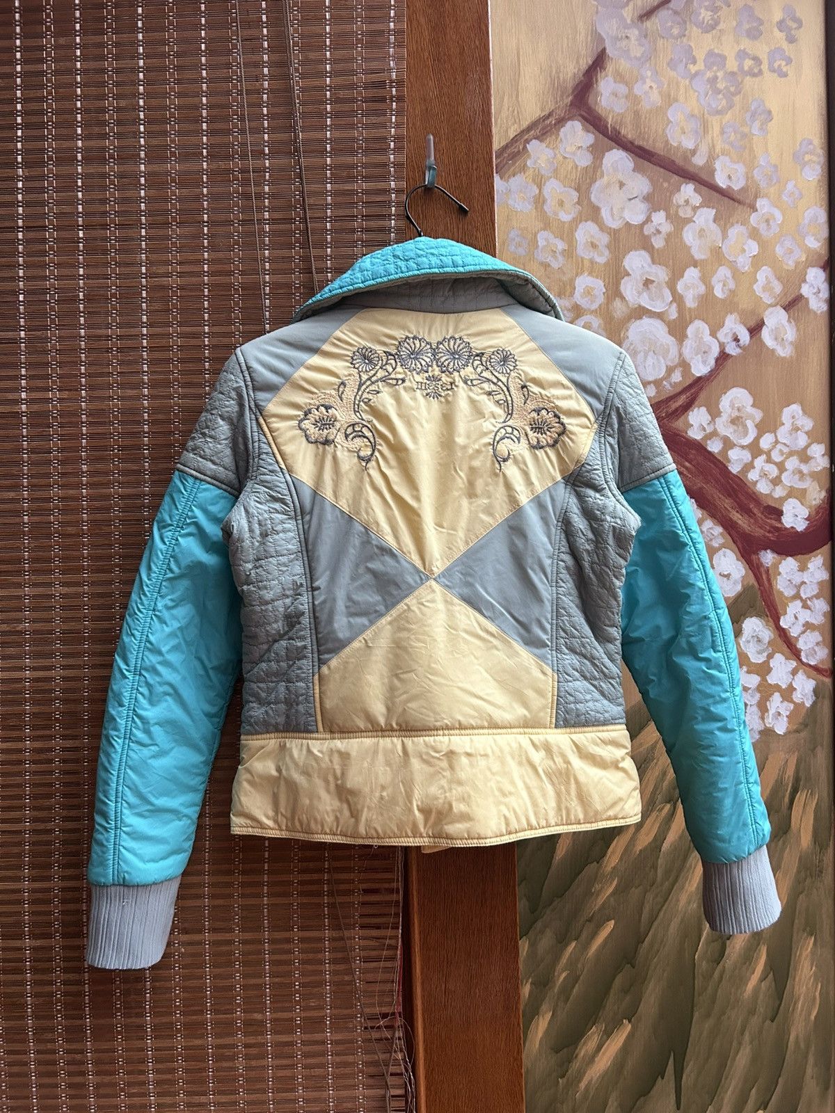 Designer × Vintage Y2k Diesel Floral Embroidery High Neck Cropped Padded Jacket Size L / US 10 / IT 46 - 2 Thumbnail