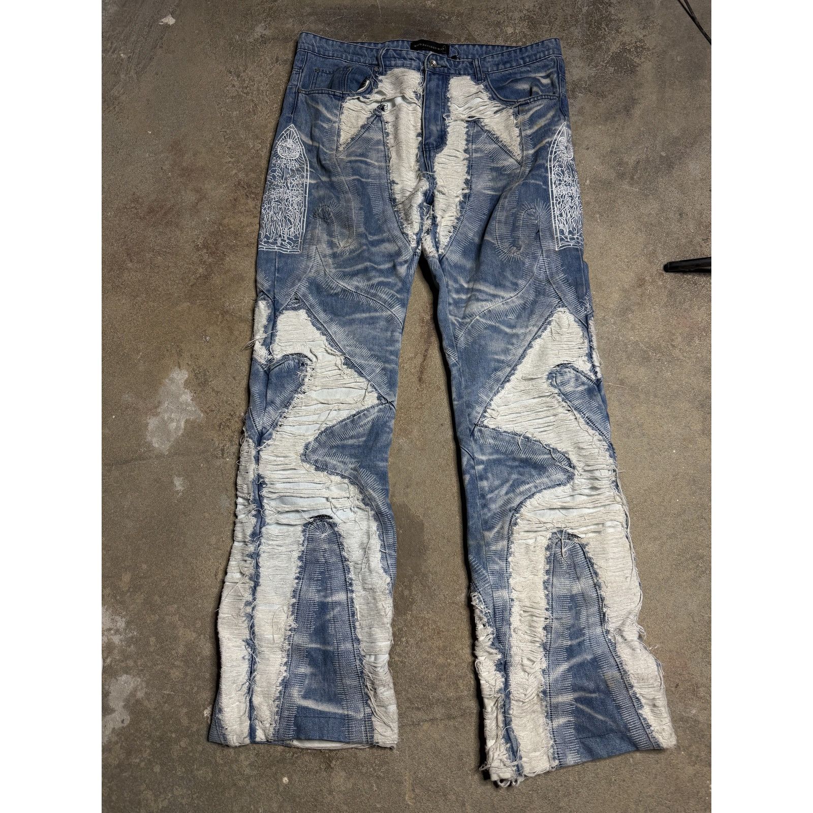 Who Decides War WDW Embroidered Denim Light Wash Used 36 Size US 36 / EU 52 - 1 Thumbnail