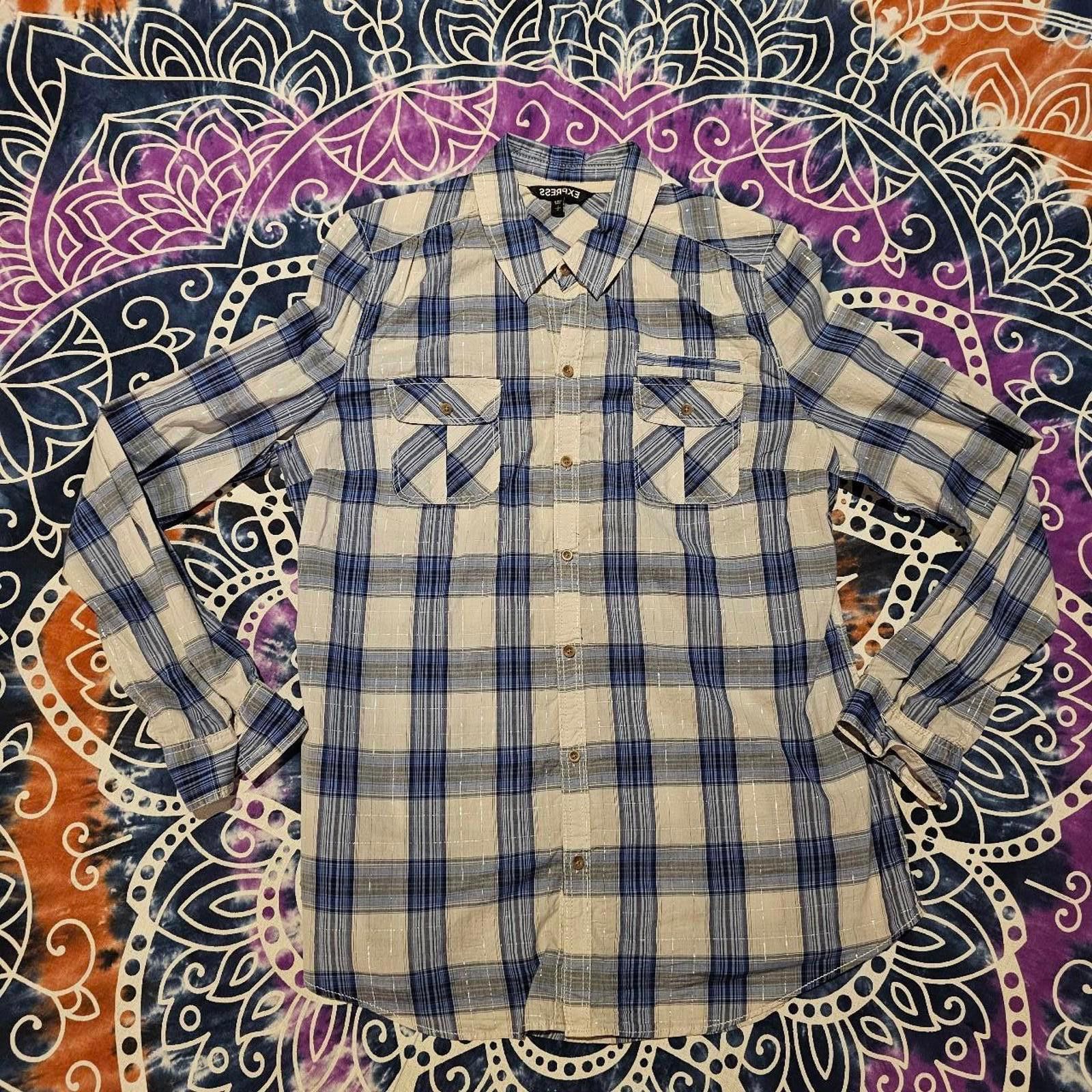 Express Express Women's White and Blue Plaid Shirt | Grailed, image size:1600x1600