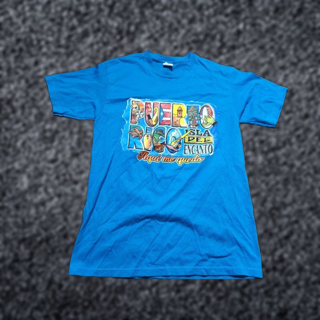 Vintage VINTAGE 90s Yazbek Mens Graphic T-Shirt Puerto Rico Souvenir Travel Blue M Short Sleeve Cotton Poly Size US M / EU 48-50 / 2 - 1 Thumbnail