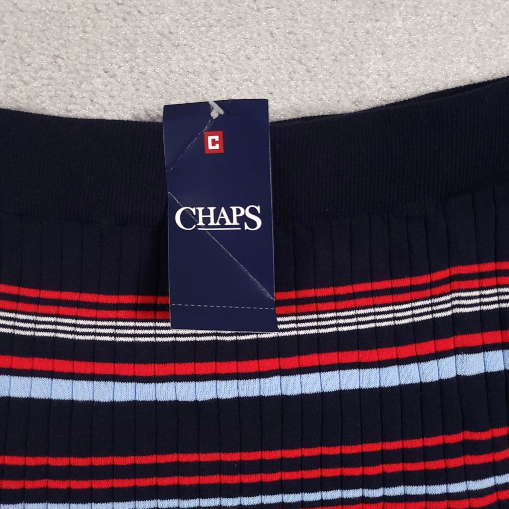 Chaps Chaps Skirt Womens XL Blue Red White Striped Pleated Knit Pull On Midi New Size 40" / US 18 - 4 Thumbnail