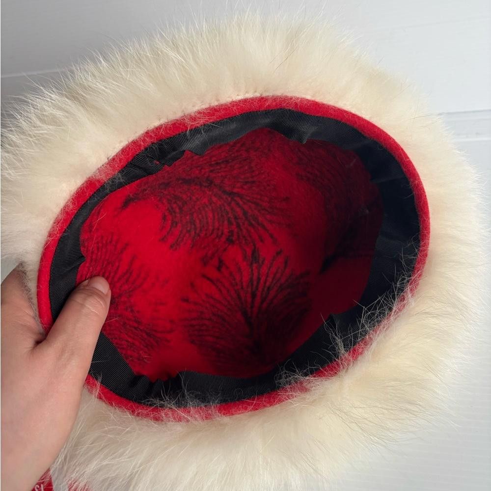Designer Red and Cream Fur Hat Size ONE SIZE - 2 Thumbnail