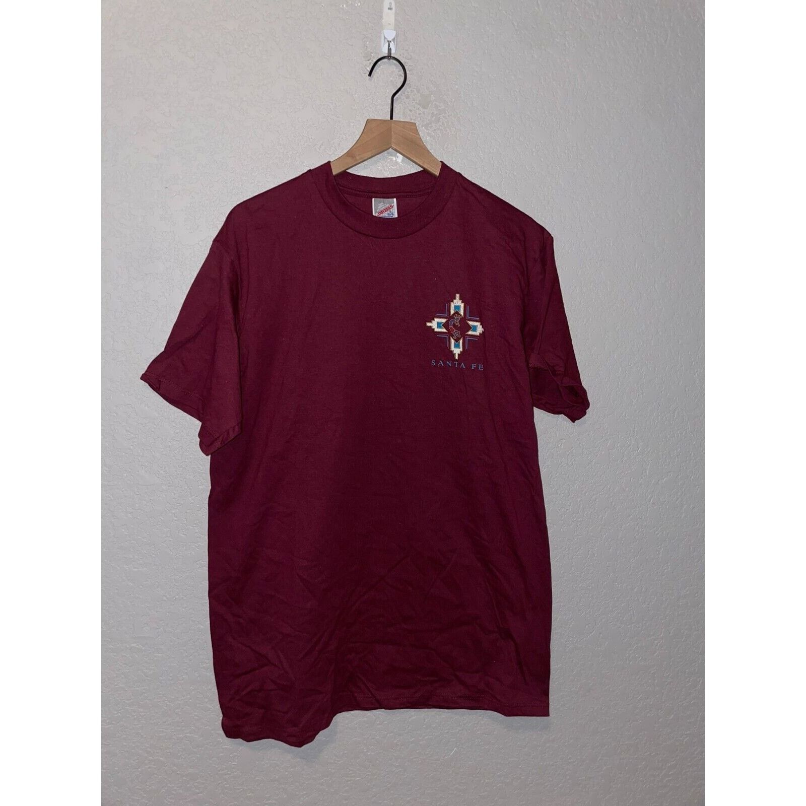 Jerzees Vintage Santa Fe Shirt Aboriginal Dancer Maroon Red Tee 90s Size US L / EU 52-54 / 3 - 1 Thumbnail