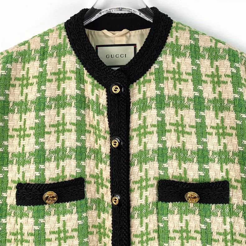 Gucci Gucci Light green wool woven tweed single-breasted vest jac Size S / US 4 / IT 40 - 4 Thumbnail