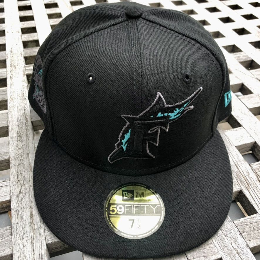 New Era Florida Marlins Blackout Pop Teal UV 1993 Patch Hat 7 1/2 Size ONE SIZE - 2 Thumbnail